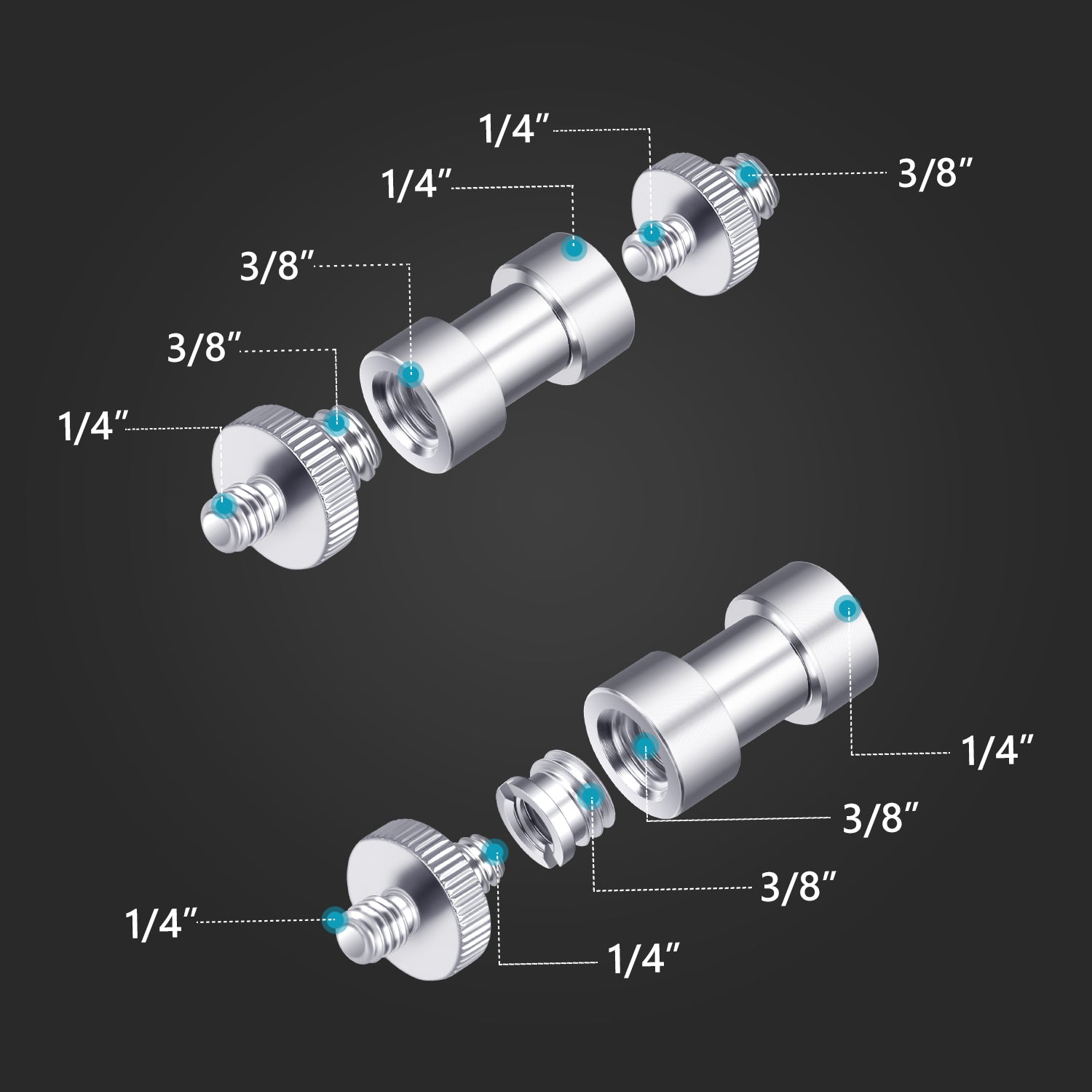 NEEWER 16-Piece Tripod Screw Adapter Kit - 1/4