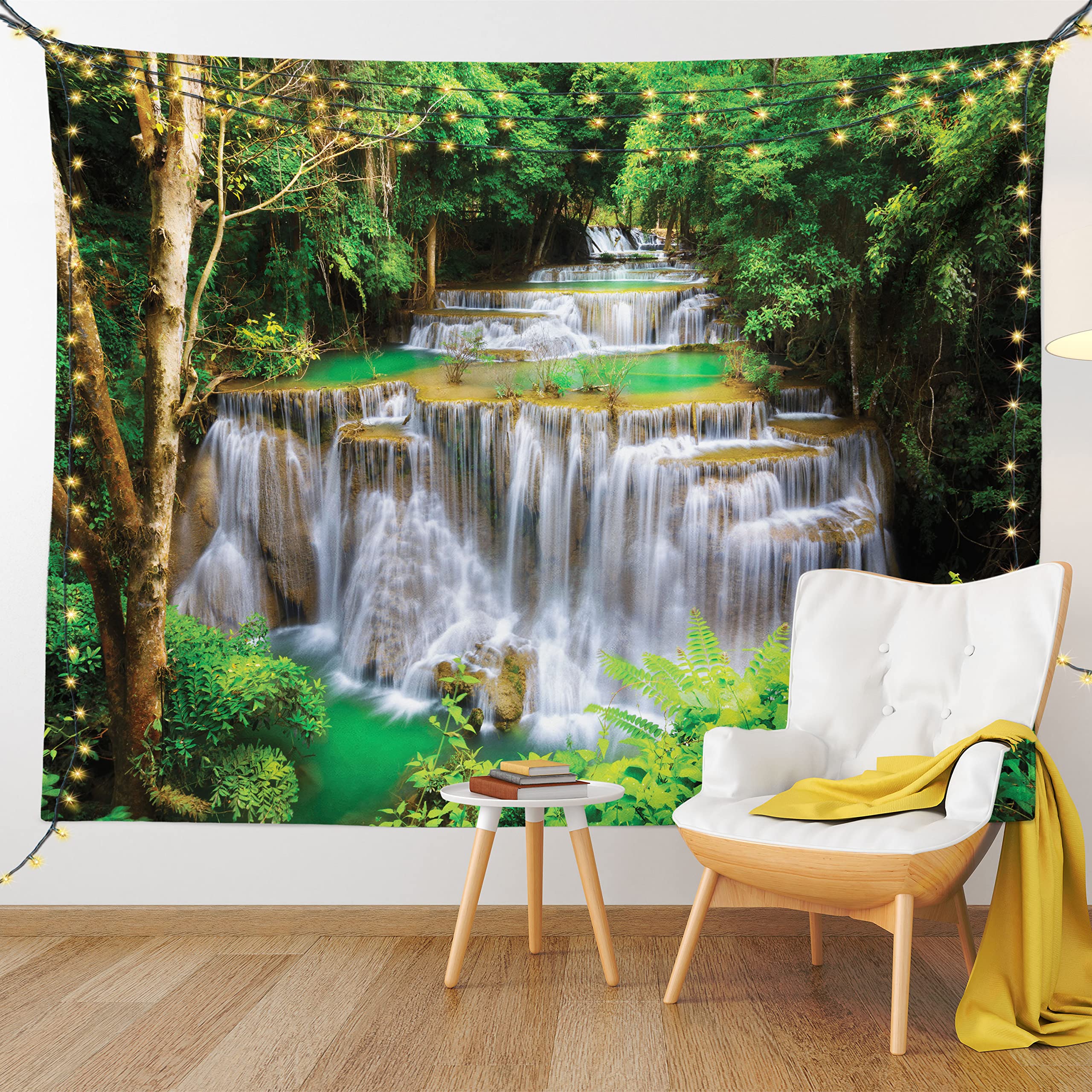 Ambesonne Waterfall Tapestry - Scenic View of Kanchanaburi Waterfall Stream Through Forest - 60