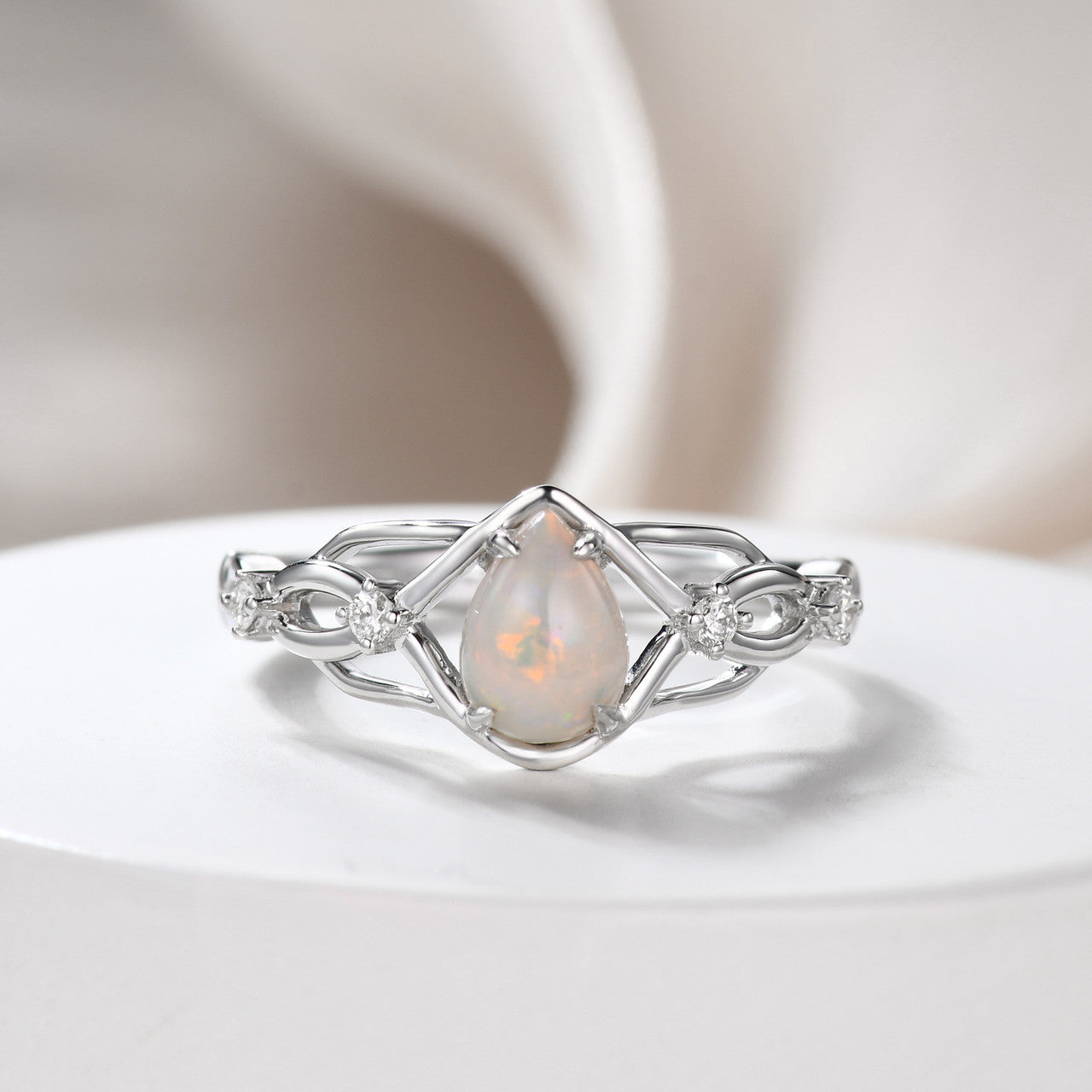 Authentic Australian Opal Celtic Style Engagement Ring Set with 4 Diamonds | Elegant Wedding & Promise Ring for Women | Perfect for Proposals, Anniversaries & Special Occasions
