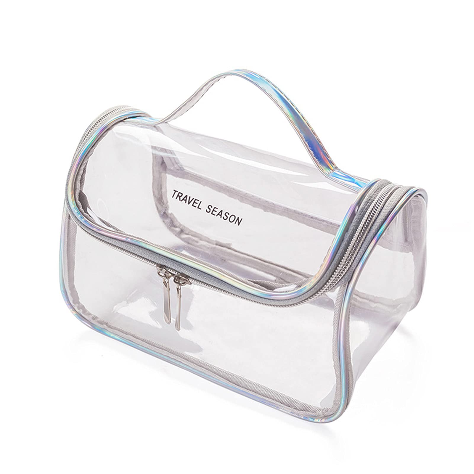 Transparent PVC Travel Toiletry Bag with Handle - Waterproof Makeup Organizer for Cosmetics, Bottles & Bathroom Essentials - Perfect for Air Travel, Gym & Home Organization (Black)