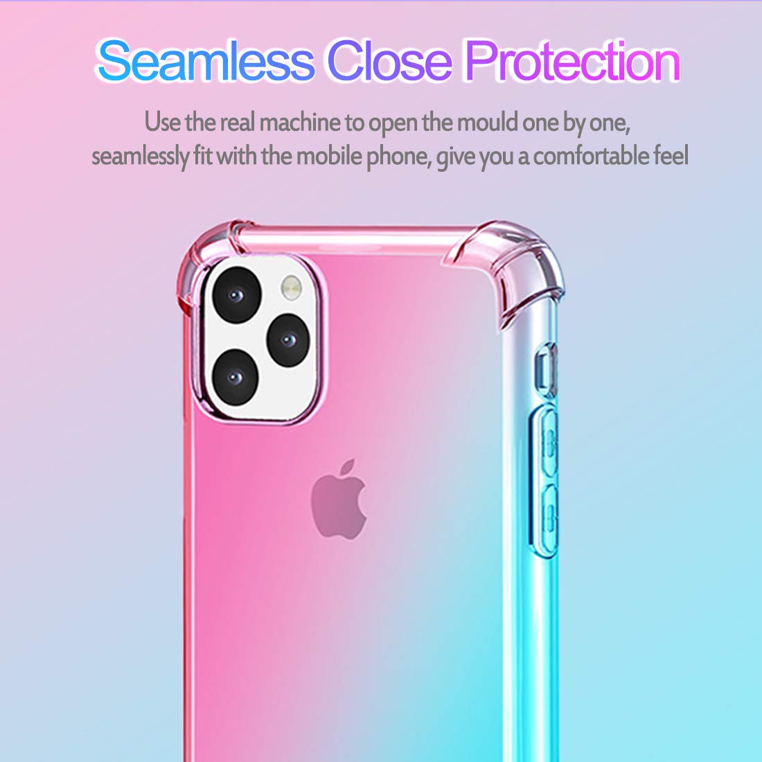 Clear Cute Gradient Shockproof iPhone 11 Pro Max Case - Slim Flexible TPU Cover with Reinforced Corners & Anti-Scratch Protection (6.5 inch, Pink/Green) - Perfect for Everyday Use, Travel & Outdoor Activities