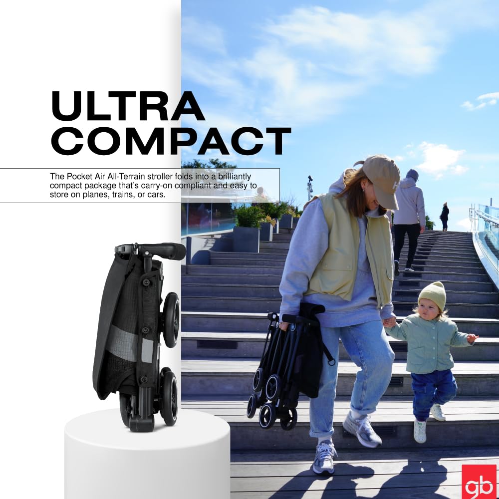 gb Pockit Air All Terrain Ultra Compact Lightweight Travel Stroller - Breathable Fabric, Velvet Black | Perfect for Air Travel, City Walks & Outdoor Adventures