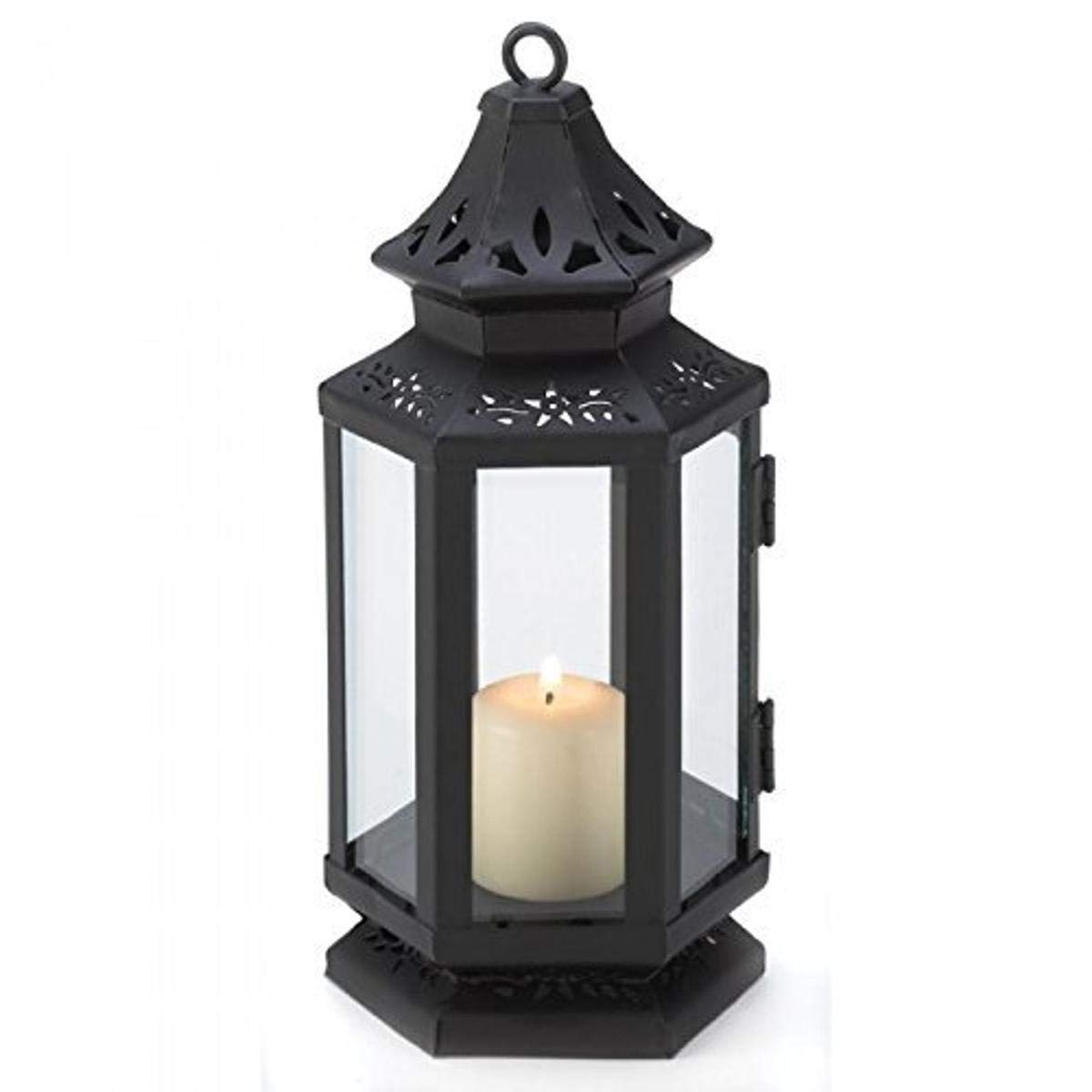 Accent Plus 57070785 Black Floral Cutout Candle Lantern - Elegant Home Decor for Living Room, Bedroom, and Outdoor Garden Parties