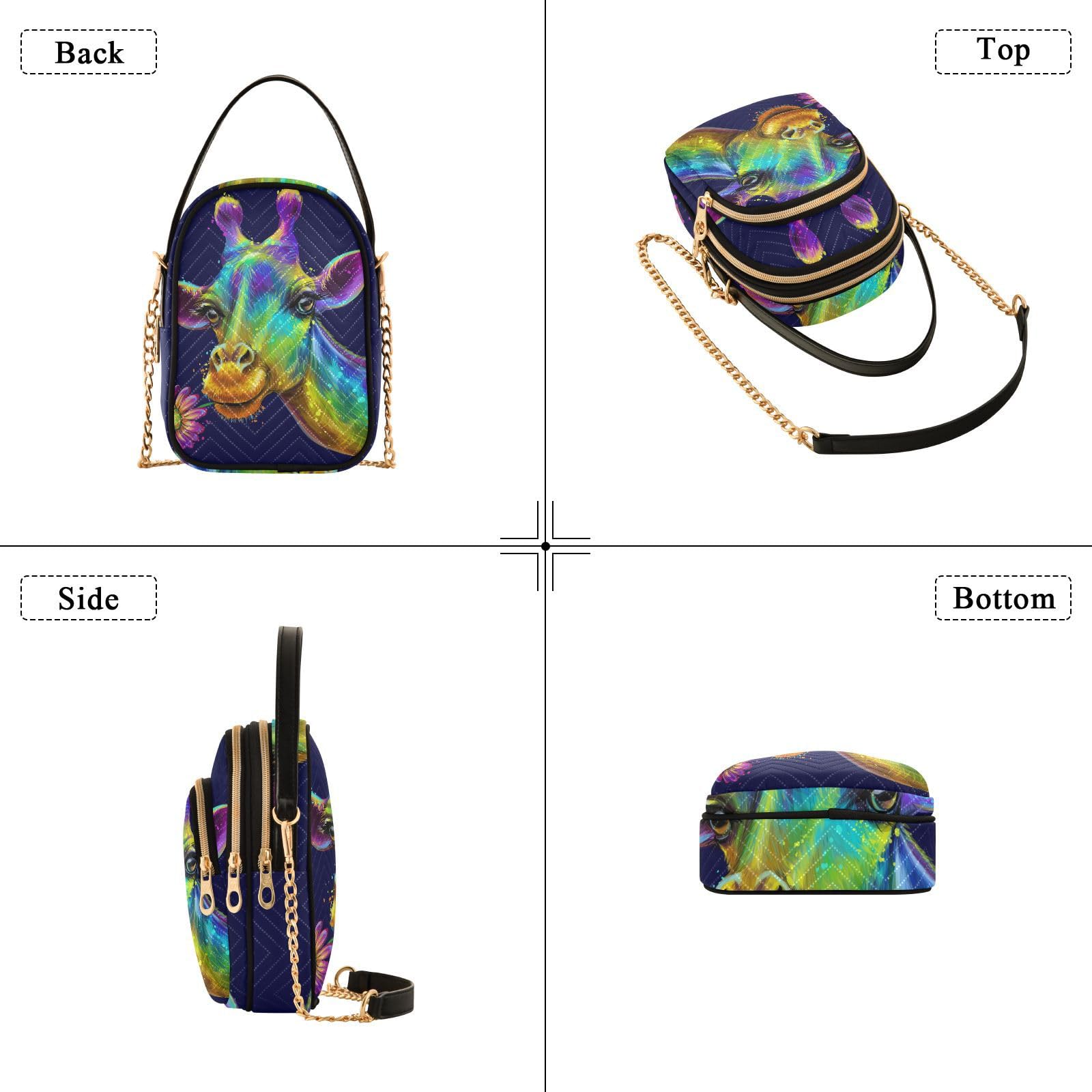 Stylish Mnsruu Women's Crossbody Bag - PU Leather Giraffe Rainbow Flower Design, Adjustable Strap & Multi-Pocket Small Shoulder Purse | Perfect for Travel, Shopping & Daily Use
