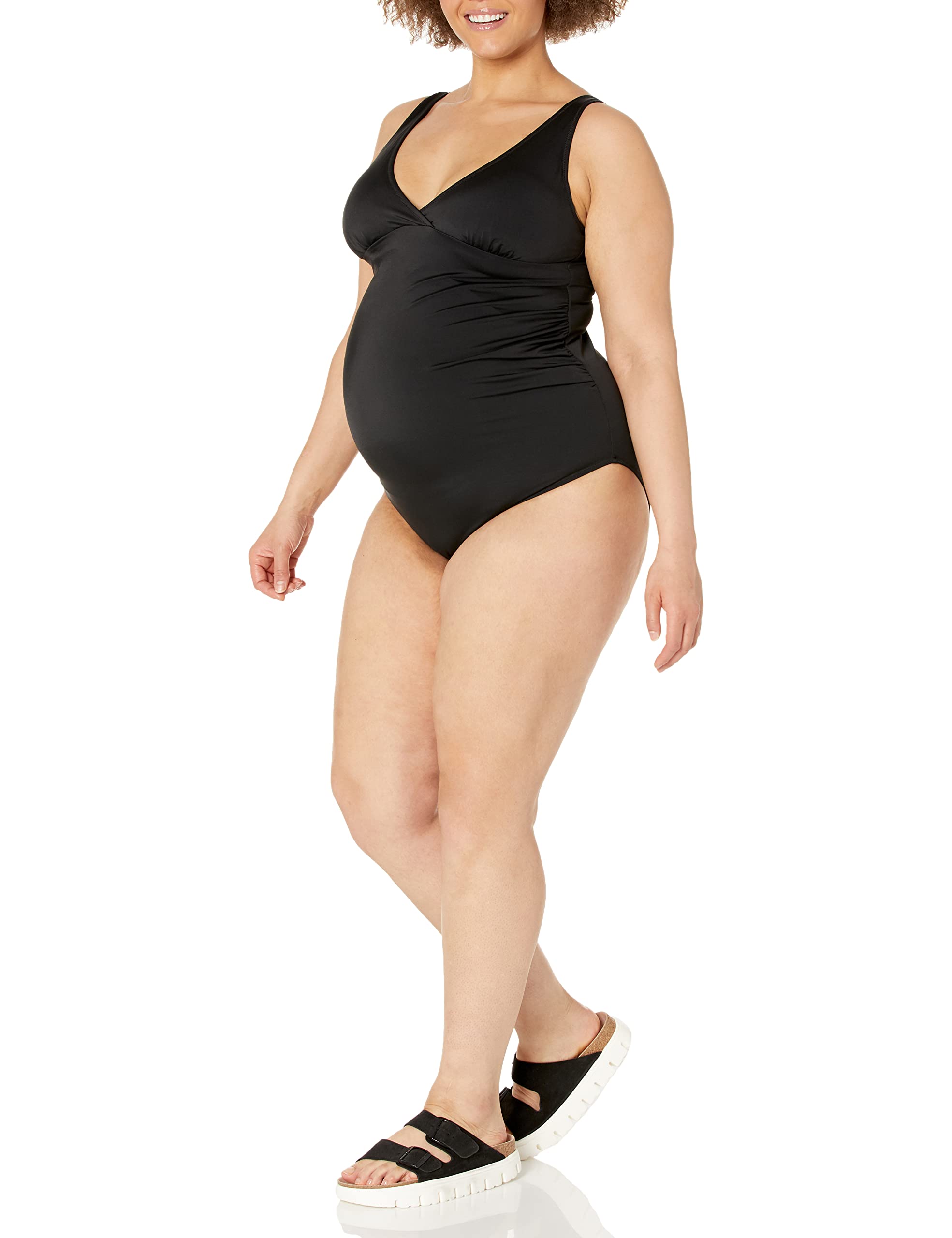 Amazon Essentials Women's Maternity V-Neck Swimsuit - Comfortable One Piece Bathing Suit for Pregnancy, Stretchy Swimwear for Expecting Moms - Perfect for Pool, Beach & Summer Vacations