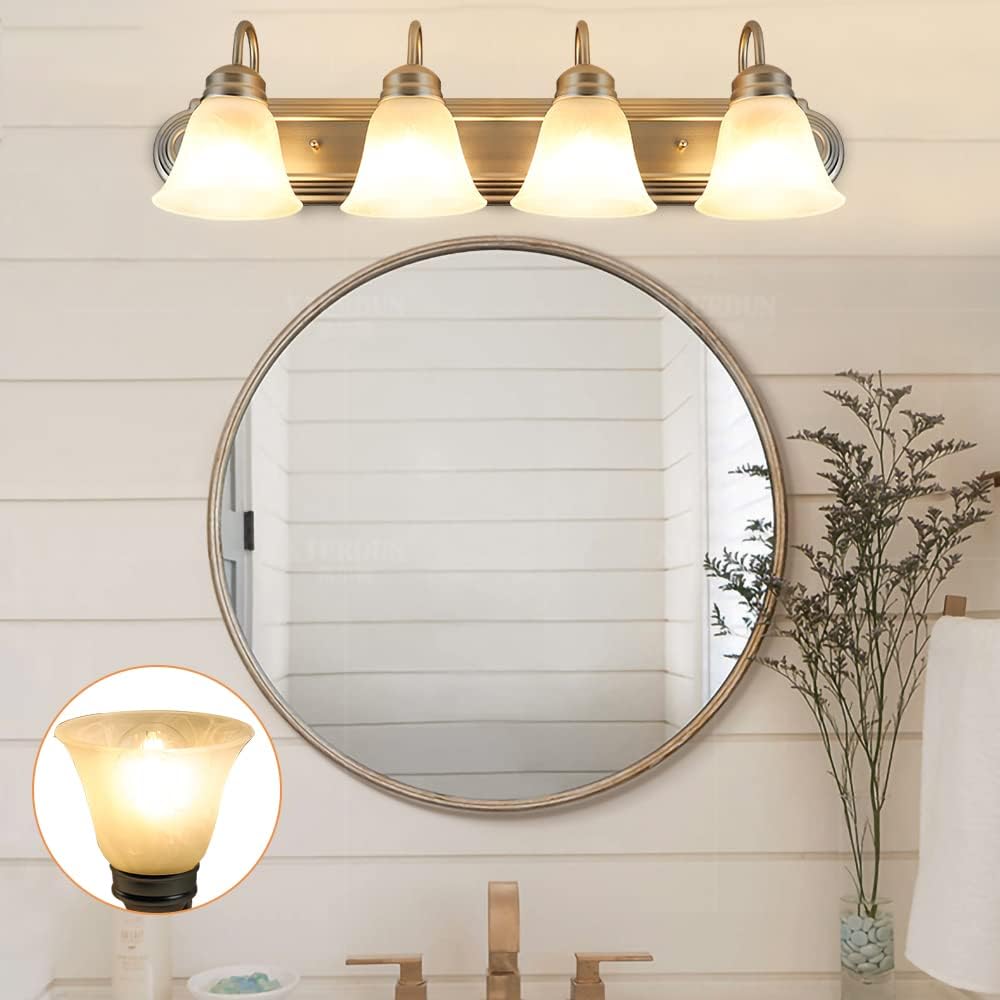 Depuley 4-Light Bathroom Vanity Light Fixture - Brushed Nickel Wall Sconce with Glass Shades for Bathroom, Bedroom & Hallway Lighting