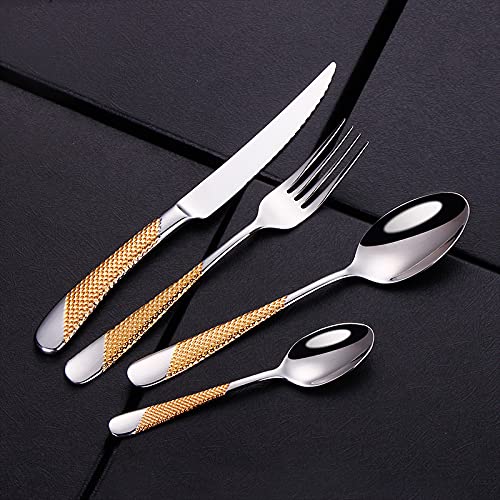 Premium 16-Piece Gold Silverware Set - 18/10 Stainless Steel Flatware Set with Knives, Forks & Spoons - Elegant Dinnerware for Formal Dining, Wedding Gifts & Home Entertaining - Dishwasher Safe Cutlery Set (Silver)