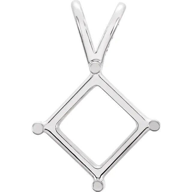 Solid Sterling Silver or 14kt Gold 6mm-11mm Square Princess Cut Pendant Setting | Premium Jewelry Setting for Engagement Rings & Necklaces | Handcrafted in USA