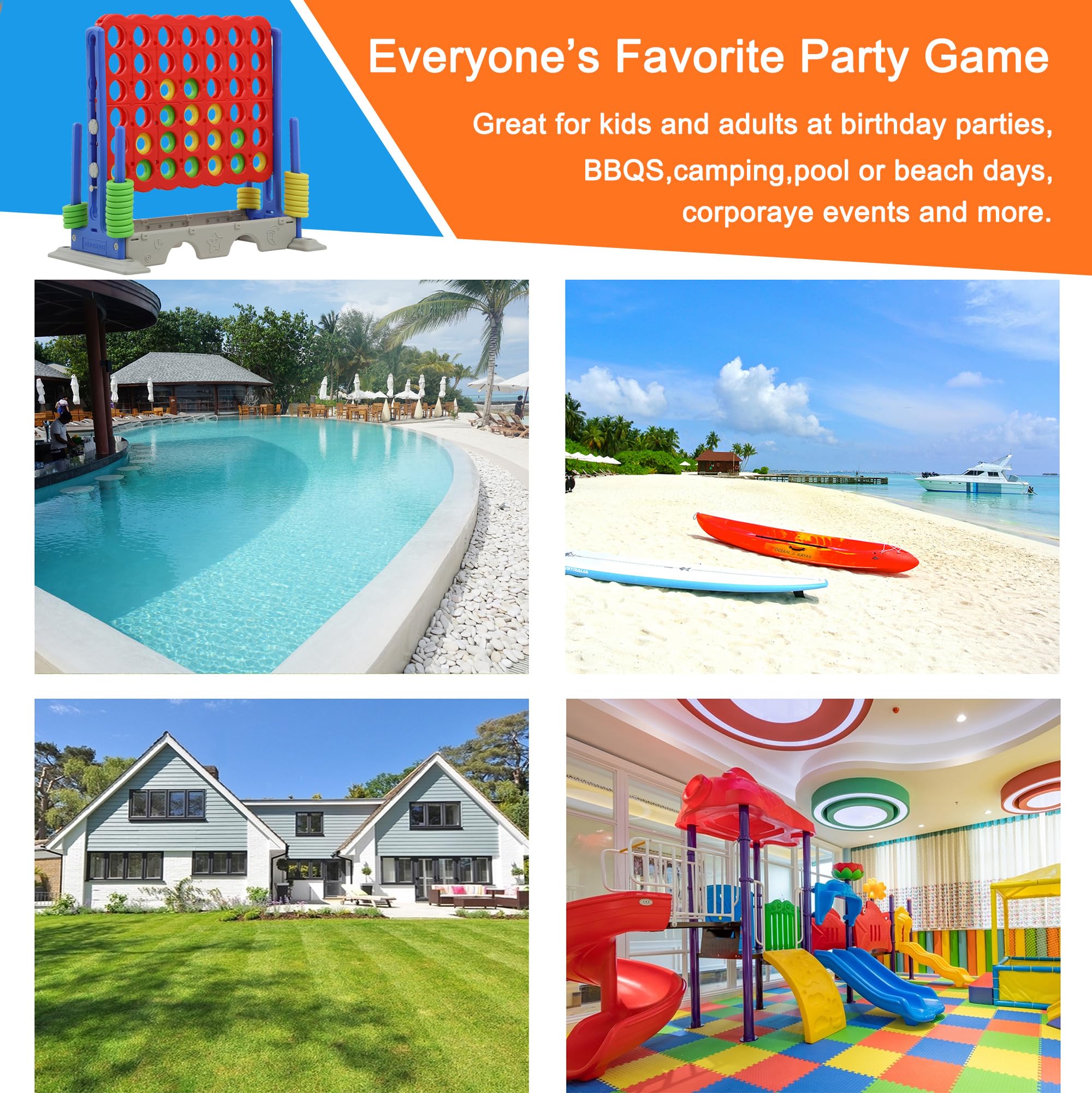 Giant 4 Connect Height Adjustable Jumbo Yard Game - 33 Inch Four in a Row Outdoor Large Games with Stable Base - Fun Backyard Games for Adults, Kids & Family - Perfect for Parties, Picnics & Outdoor Gatherings