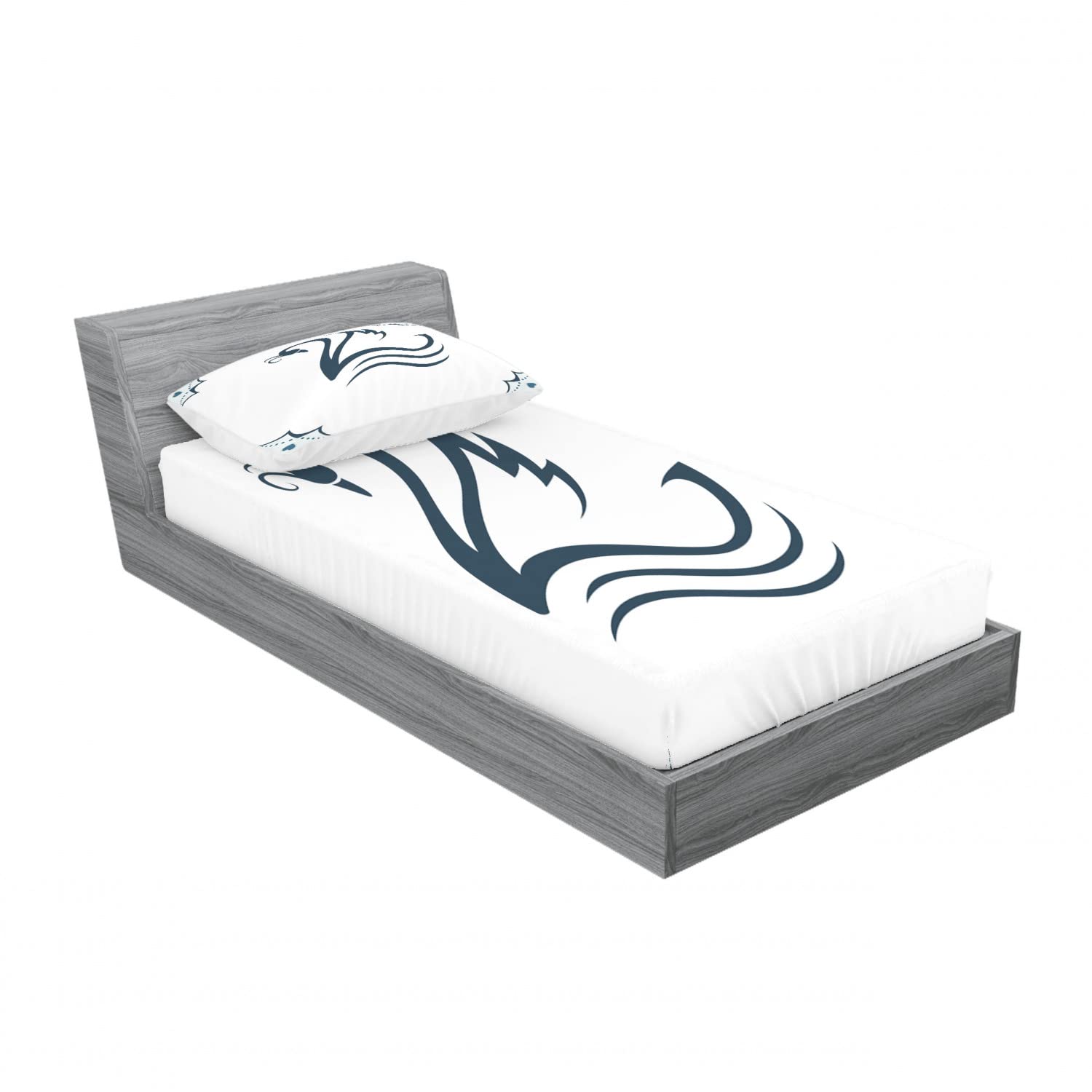 Ambesonne 2-Piece Teal Swan with Curves Twin XL Fitted Sheet & Pillow Sham Set - 4pc Luxury Bedding Decor (2 Fitted Sheets + 2 Pillow Covers) in White & Teal - Perfect for Guest Rooms, Dormitories & Modern Bedroom Decor