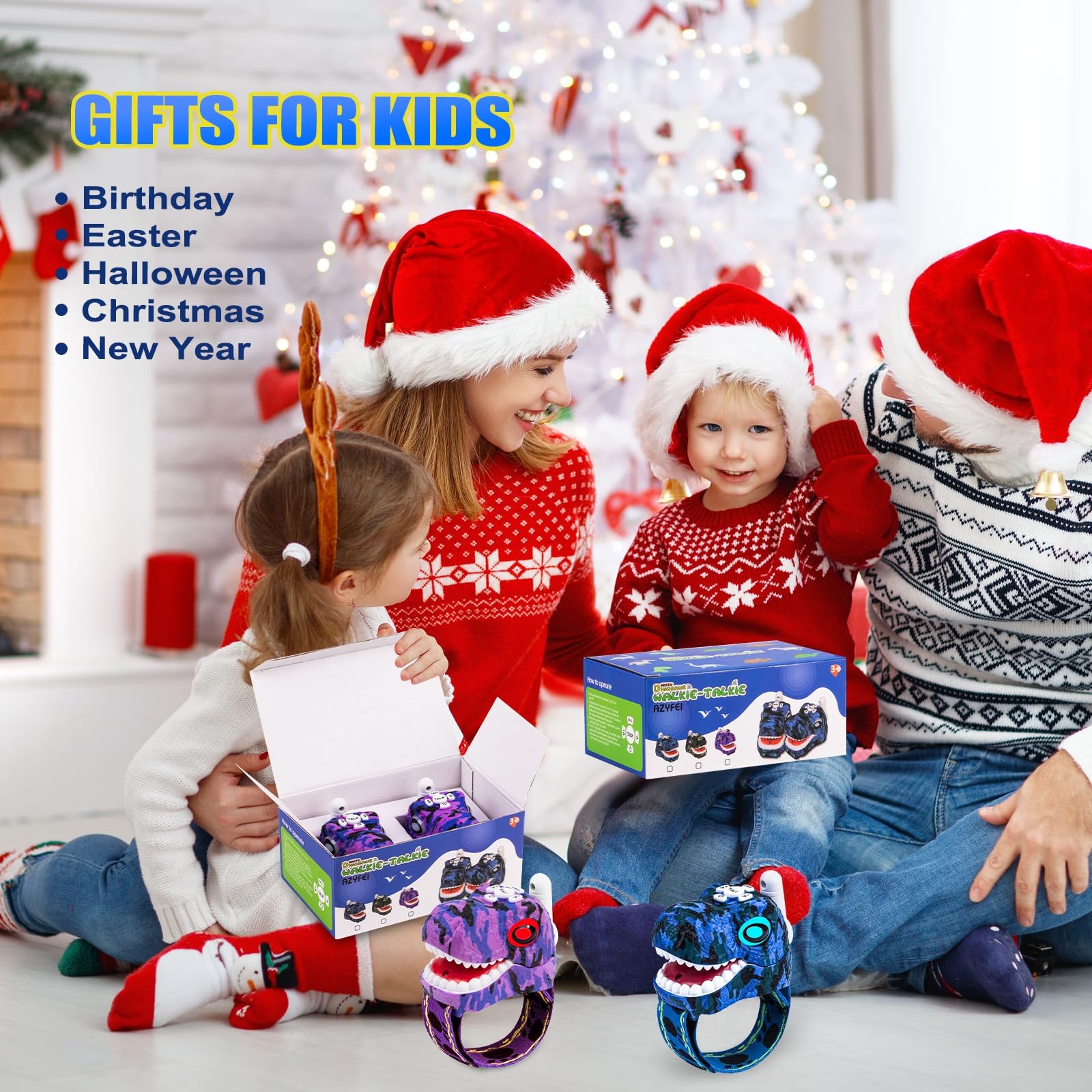 Dinosaur Walkie Talkies for Kids - 2 Way Radios Toys for Boys & Girls Ages 3-12 - Long Range Communication, 3 Channels - Perfect for Outdoor Adventures, Camping, Hiking & Birthday Gifts (Blue) - Ideal for Backyard Play, Family Trips & Emergency Preparedness