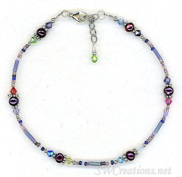 Purple Pearl Crystal Beaded Anklet - Elegant Adjustable Ankle Bracelet for Women | Perfect for Beach, Wedding & Boho Fashion Accessories
