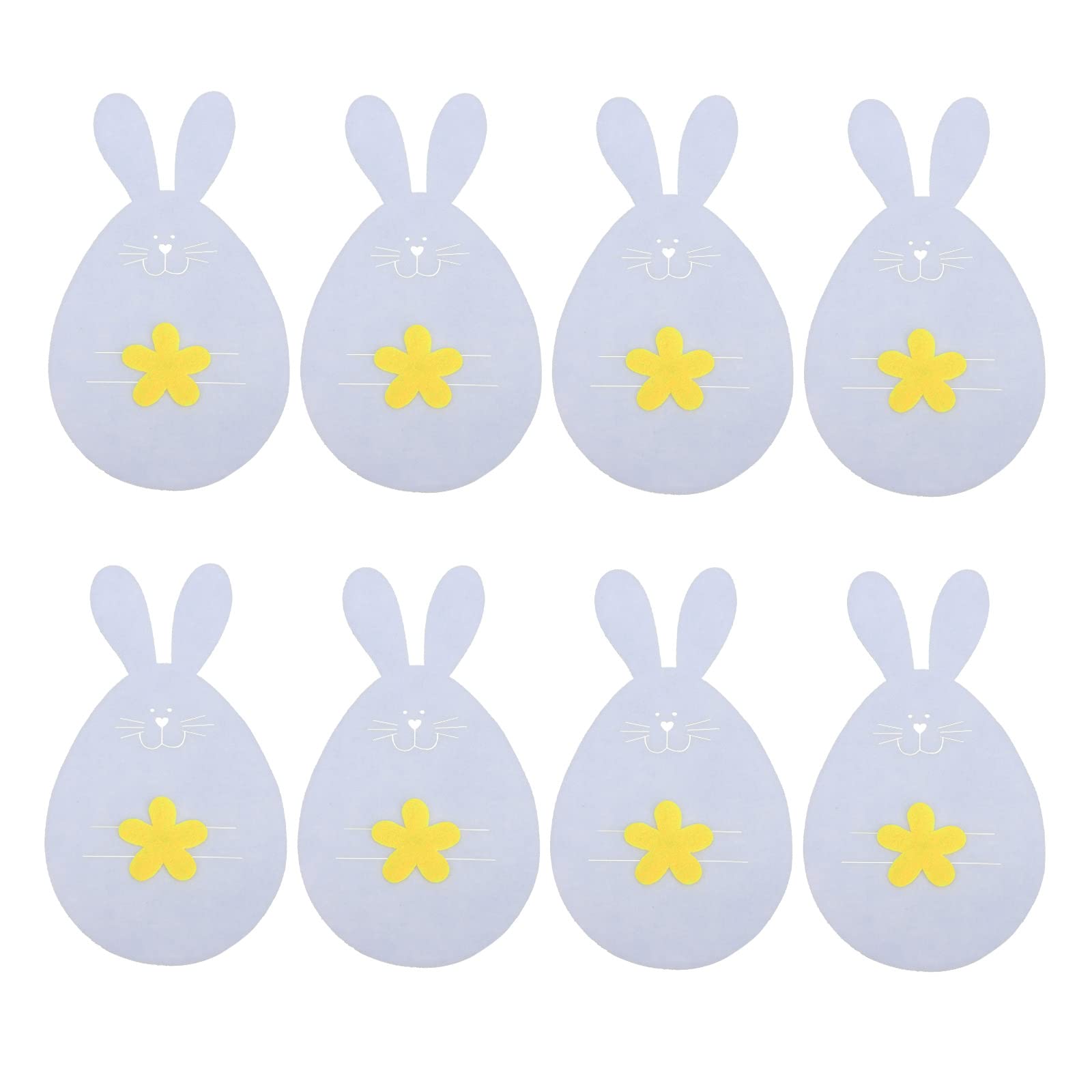 LUOZZY 8Pcs Easter Bunny Shape Cutlery Storage Bags - Rabbit Tableware Organizer for Forks & Knives - Adorable Yellow Dining Table Decor - Perfect for Easter Parties, Picnics & Kitchen Organization