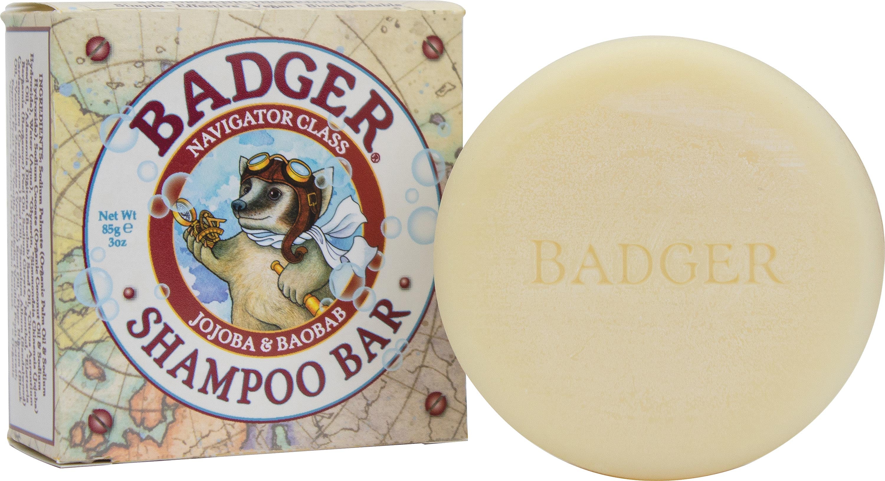 Badger Badger Shampoo Bar - 3 oz Natural & Organic Hair Care for Dry Scalp - Vegan, Sulfate-Free Solid Shampoo for Travel, Camping & Zero Waste Lifestyle