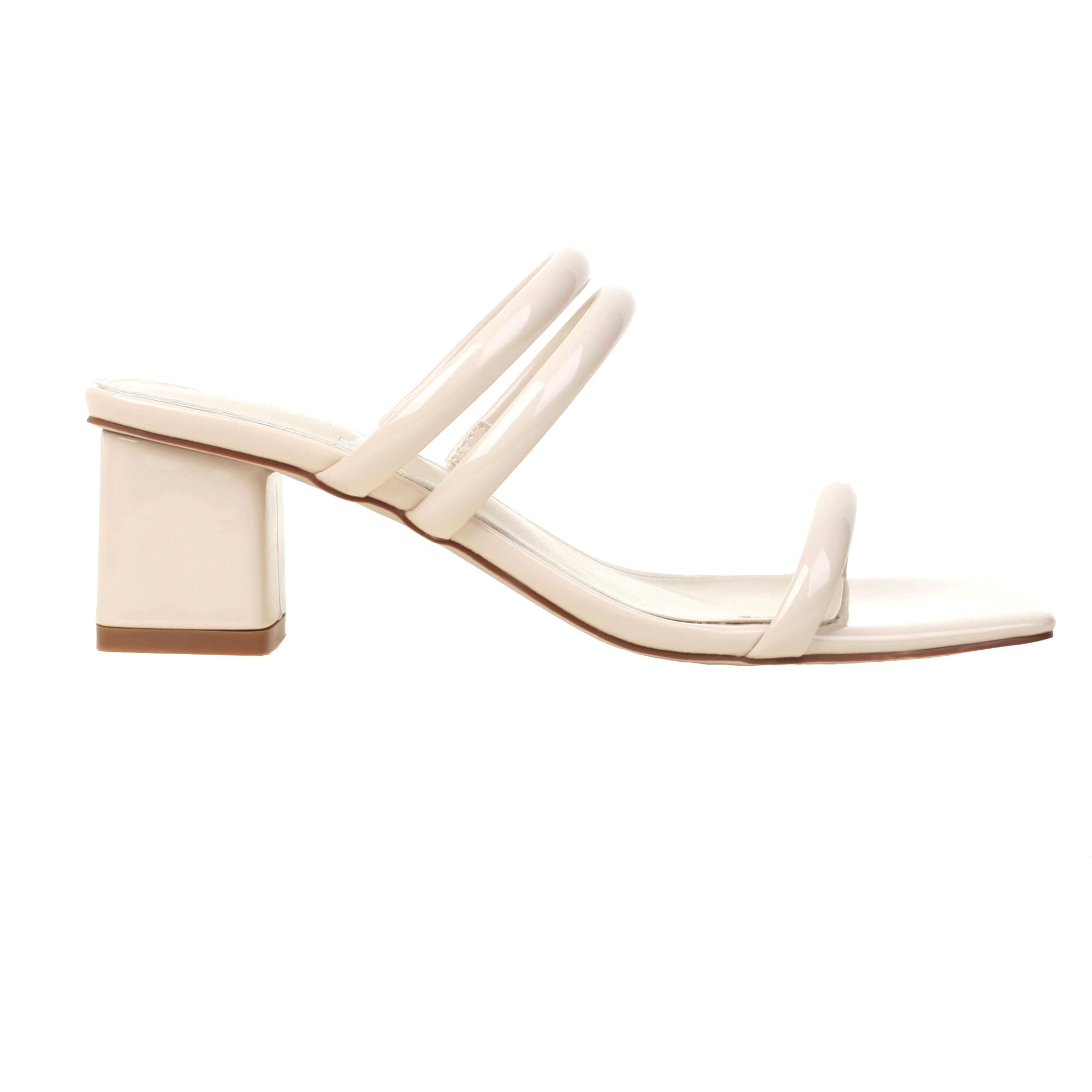 Vivianly Women's Strappy Chunky Heel Sandals - 3 Strap Slip-On Square Open Toe High Heels for Party, Wedding & Summer Outfits