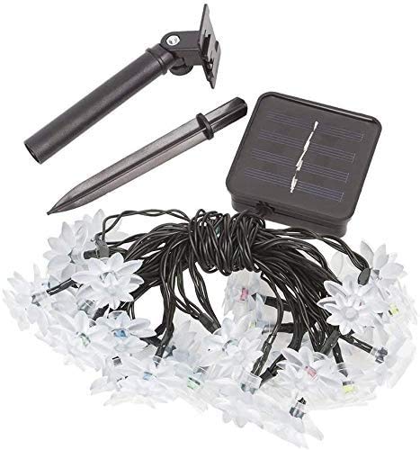 Solar Powered Outdoor String Lights - 50 LED Waterproof Lotus Flower Fairy Lights, 21ft for Garden, Patio, Wedding & Christmas Decor (Blue) | Perfect for Backyard, Party, Holiday & Home Decoration