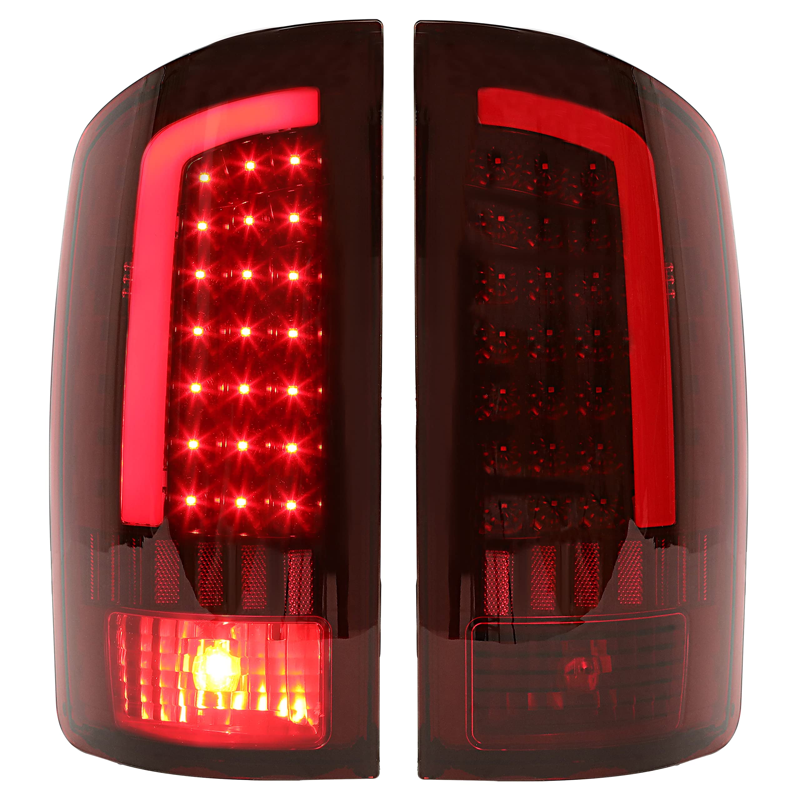 HECASA LED Tail Lights Assembly for 2002-2006 Dodge Ram 1500/2500/3500 - Red Lens Chrome Housing LED Tube Bar Rear Brake Turn Signal Lamps (Pair) | Upgrade Your Truck's Style & Safety for Night Driving & Towing