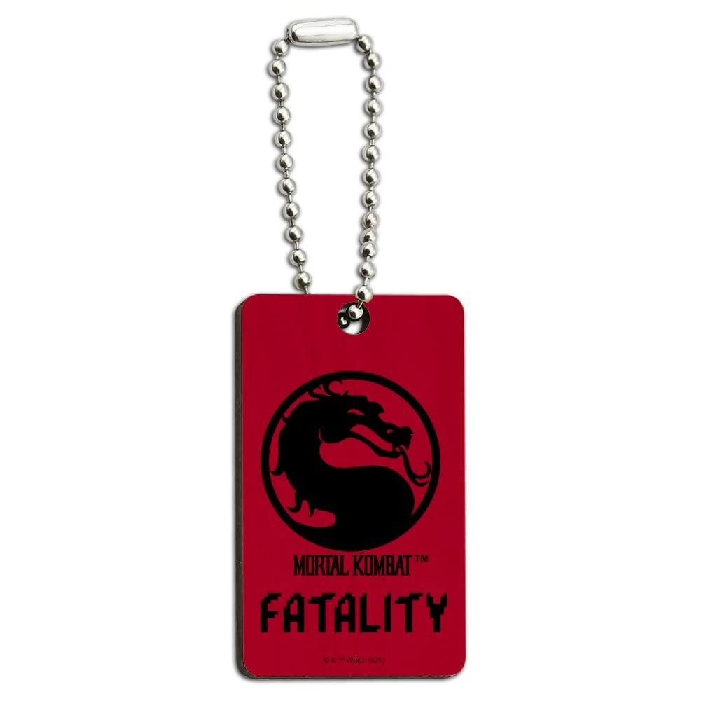 Mortal Kombat Fatality Logo Wooden Rectangle Keychain - Engraved Gaming Key Ring for Fans - Perfect for Gifts, Cosplay, and Gaming Accessories