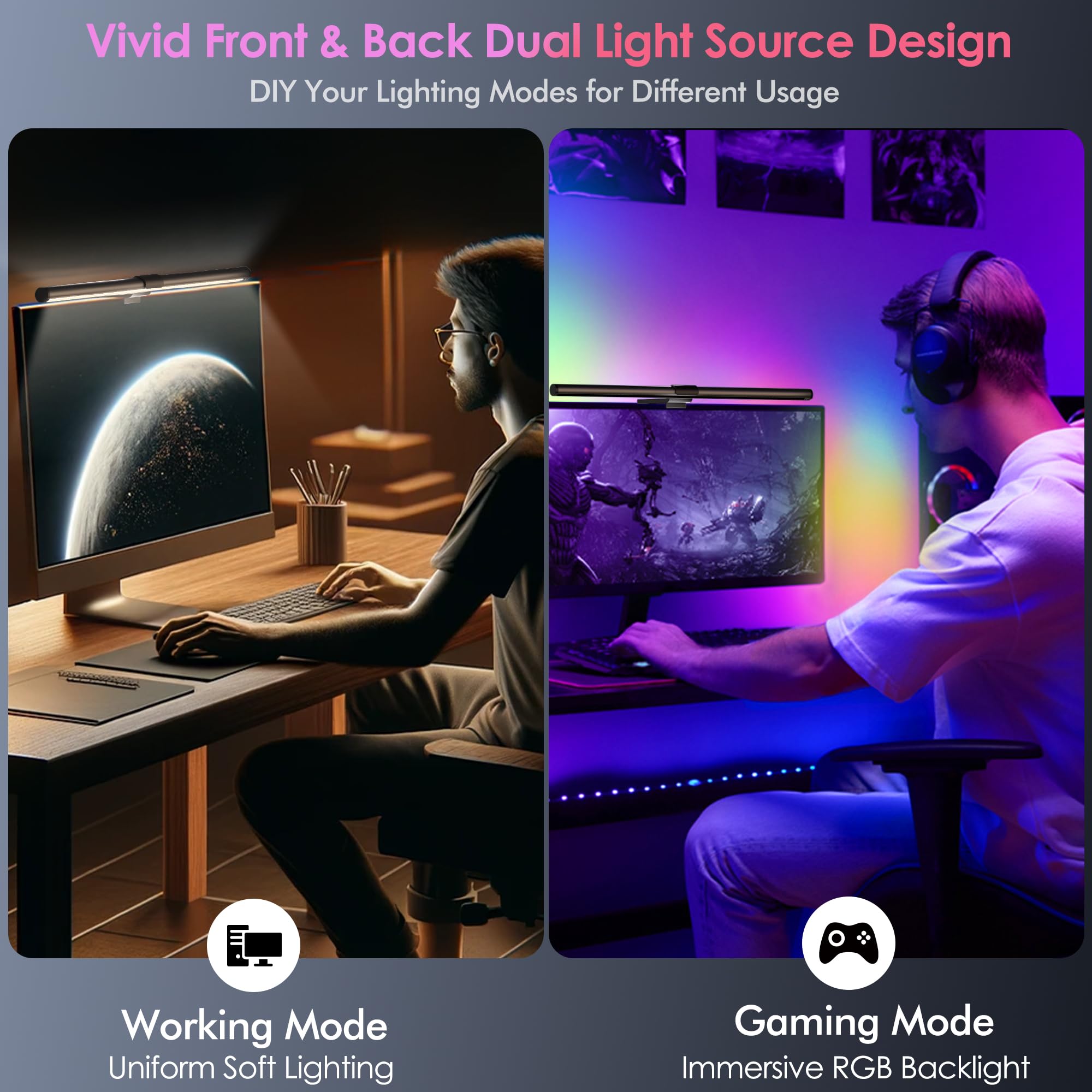 Quntis 51cm USB Computer Monitor Light Bar with Remote Control - 88+32 LED RGB Gaming Desk Lamp, 15 Color Adjustable Ambient Lighting for PC Screen | Perfect for Gaming Setup, Home Office & Nighttime Computer Use