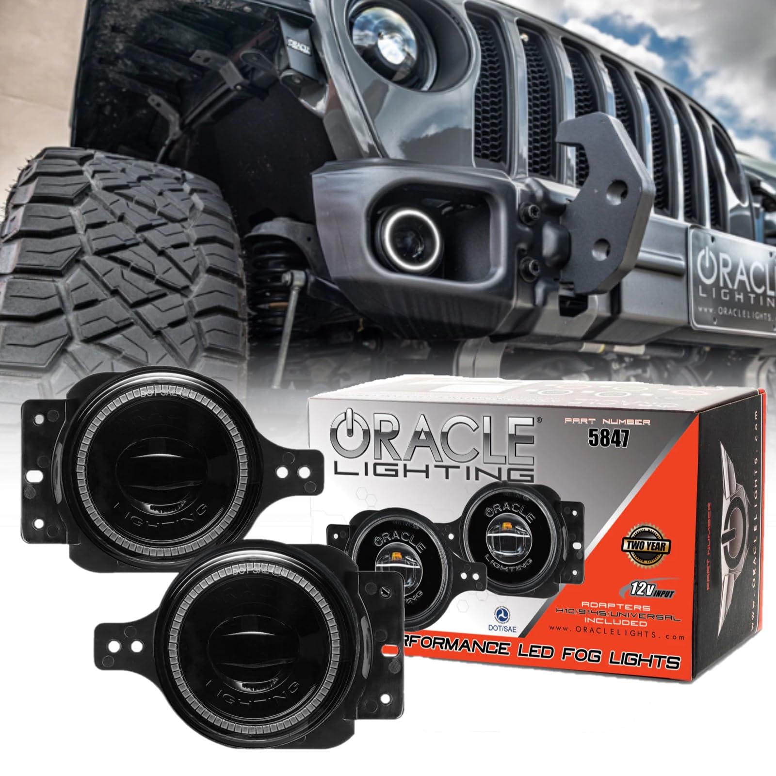 ORACLE Lighting 5847-001 Pair of 20W LED Fog Lights for 2007-2018 Jeep Wrangler JL - White - DOT Compliant - Rugged & Durable Off-Road Lights - High Performance LED Lighting for Night Driving and Off-Road Adventures