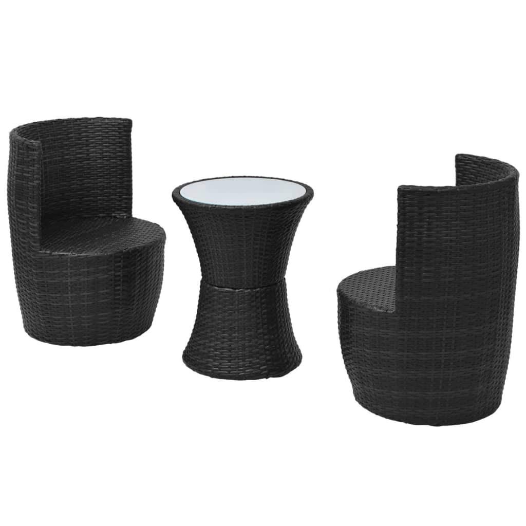 3-Piece Black Poly Rattan Bistro Set with Cushions - Outdoor Dining Table and Chairs for Kitchen, Pub, Garden, Backyard, Patio - Perfect for Breakfast, Coffee, and Relaxing in Indoor & Outdoor Spaces