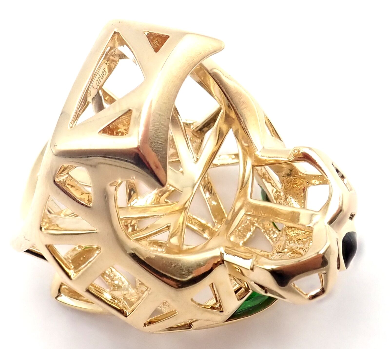 Authentic Cartier Panthere 18k Yellow Gold Tsavorite Onyx Ring - Luxury Jewelry for Women, Perfect for Weddings, Parties & Special Occasions