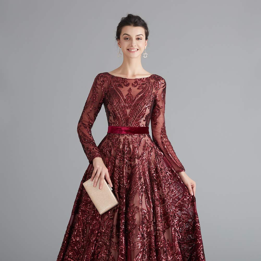Elegant Women's Sequin Evening Gown with Chapel Train - Luxury Prom Dress for Formal Events, Weddings & Special Occasions