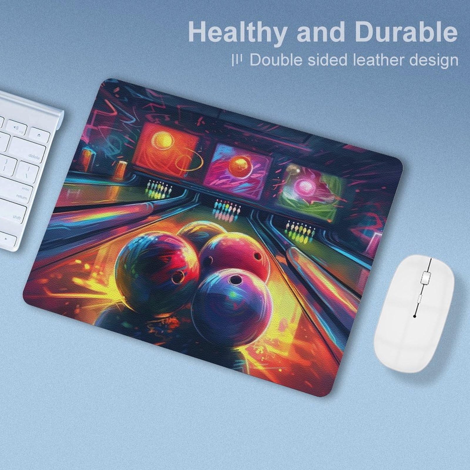 Personalized Leather Mouse Pad with Bowling Balls Design - Anti-Slip Gaming & Office Desk Mat for Computer, Laptop, Home & Work (Perfect Gift for Gamers & Professionals)