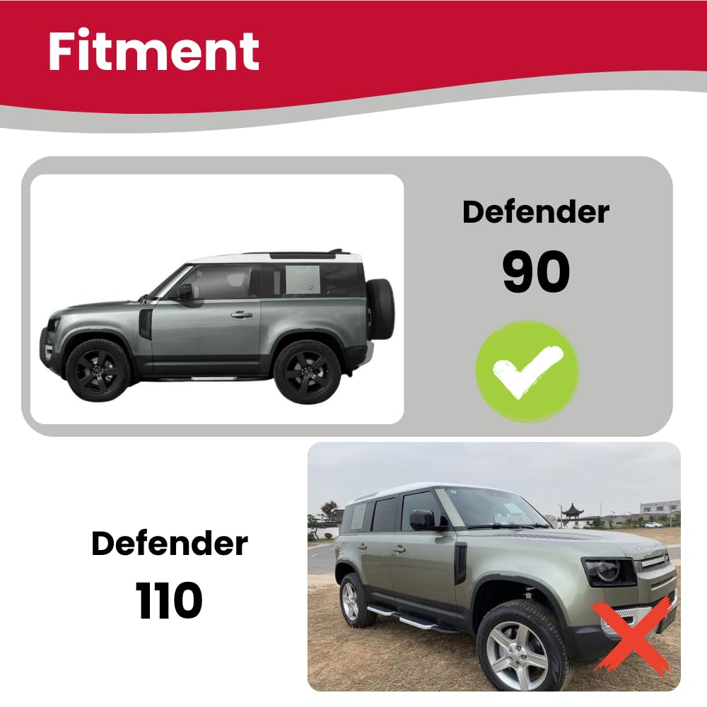 Black Side Steps Running Boards for Land Rover Defender 90 2dr L663 2020-2025 | Heavy Duty Nerf Bars with 450 lbs Capacity | Off-Road & Urban Driving Accessories