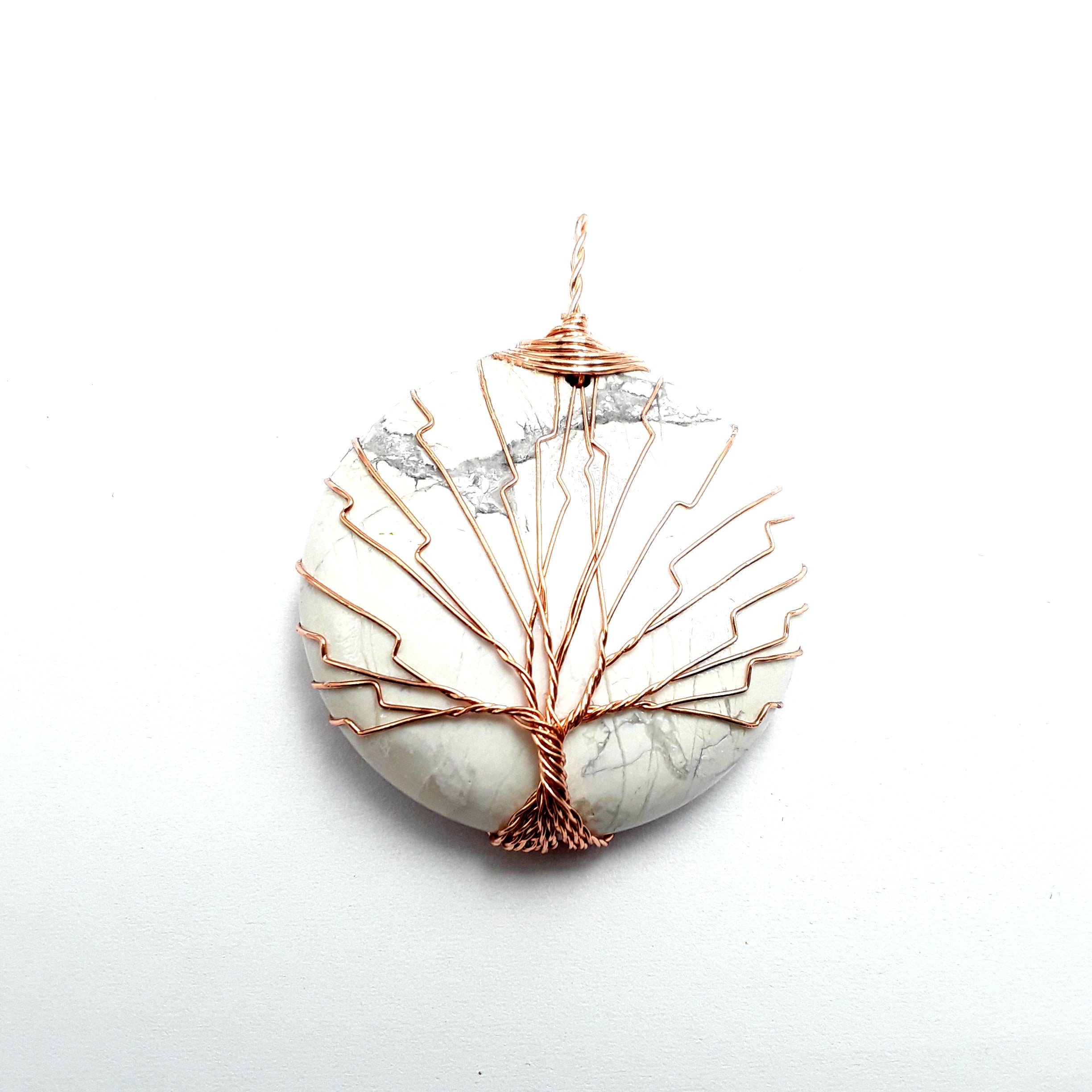 Howlite Tree Pendant - 40mm Round Copper Wire Wrapped Necklace Charm - Sold Individually - Perfect for Boho Jewelry, Spiritual Gifts & Nature-Inspired Accessories