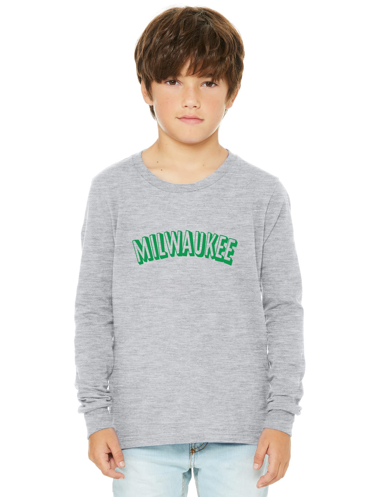 Daxton Youth Long Sleeve Milwaukee Basic T-Shirt | Soft Cotton Crewneck Tee for Boys & Girls | Perfect for School, Casual Wear & Everyday Outfits