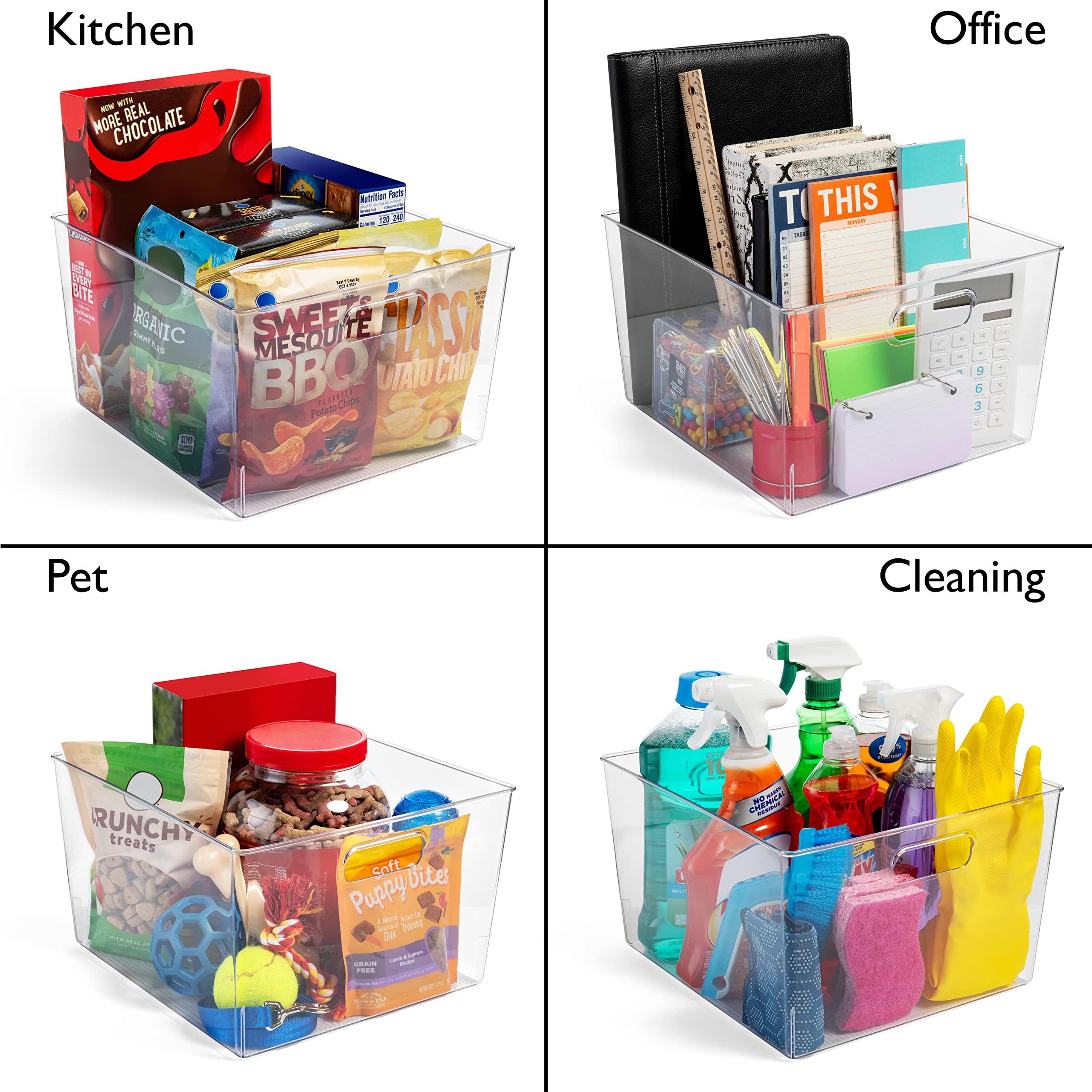 ClearSpace XL 8-Pack Clear Plastic Storage Bins for Kitchen Pantry Organization | Stackable Fridge Organizer & Cabinet Storage Containers | Perfect for Food, Spices, and Household Item Storage