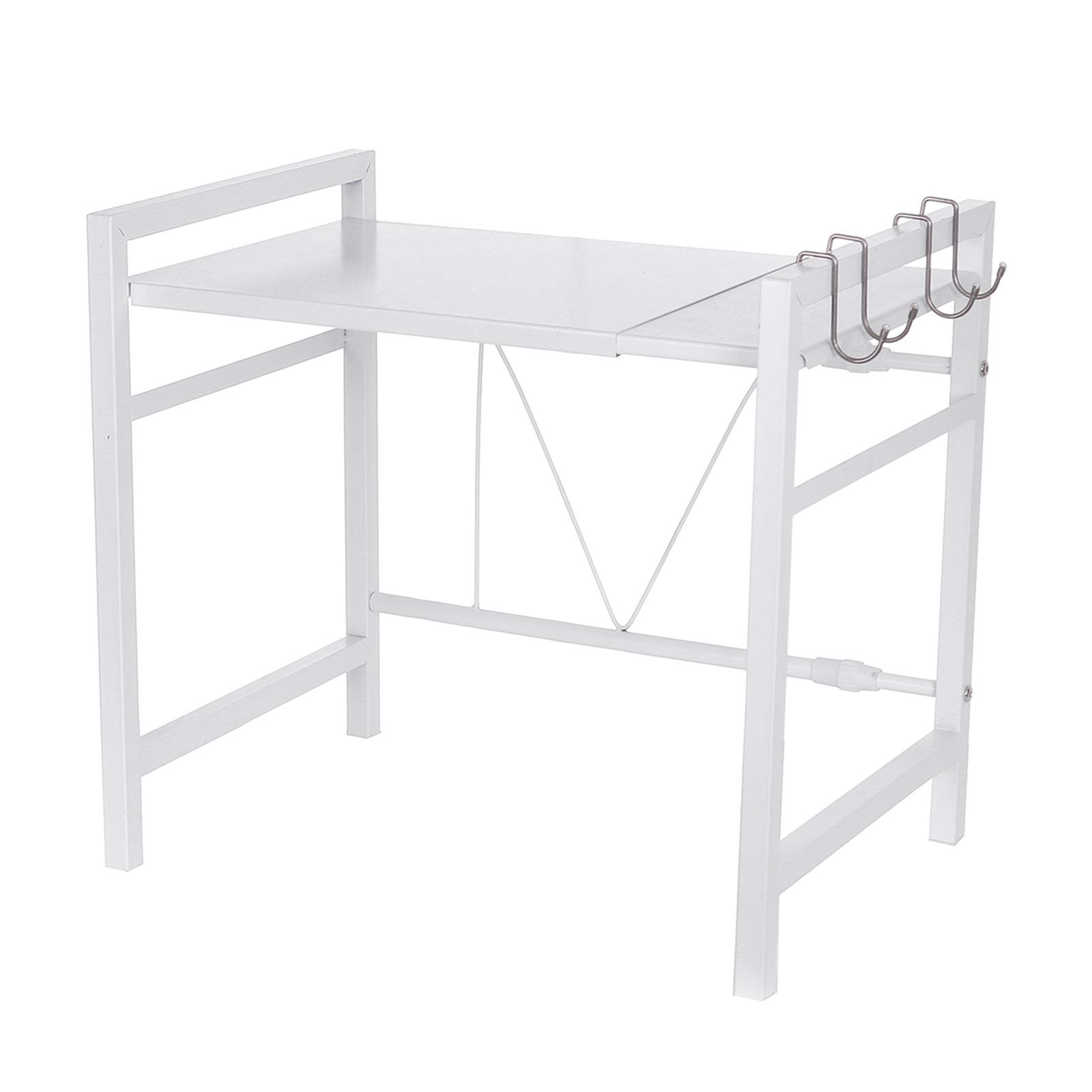 Adjustable Double-Layer Microwave Oven Rack - White Metal Kitchen Shelf Organizer for Microwave & Countertop Storage | Perfect for Small Kitchen Organization & Space Saving