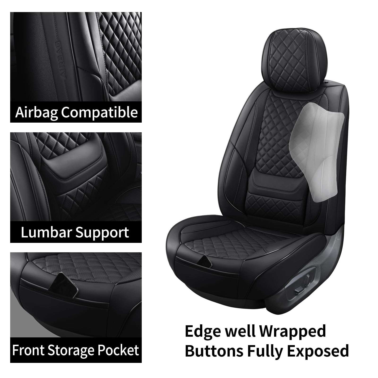 Universal Waterproof Breathable Car Seat Covers Full Set - Premium Automotive Seat Protectors for Most Cars, SUVs, Trucks & Vans (Black) | Perfect for Road Trips, Daily Commute & Pet Protection
