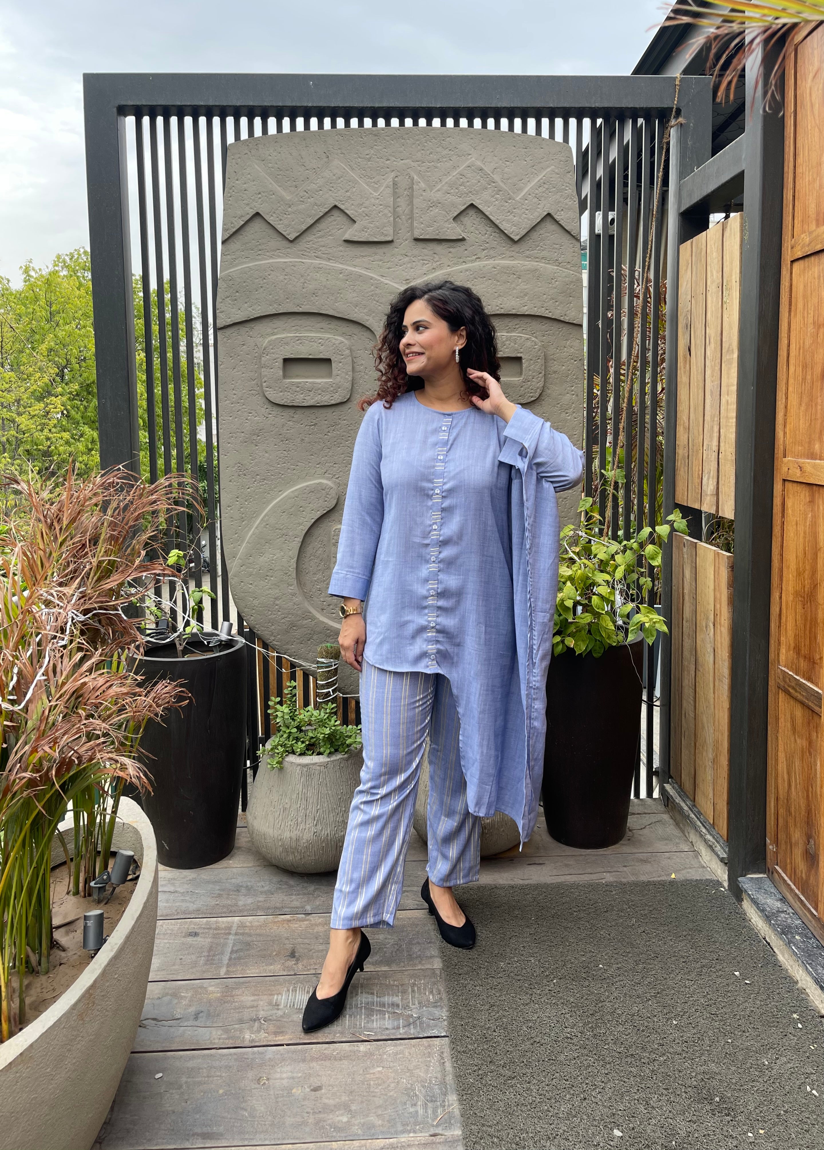 Stylish Blue Asymmetric Cotton Co Ord Set for Women | Trendy Matching Outfit for Casual Wear, Dates & Summer Outings