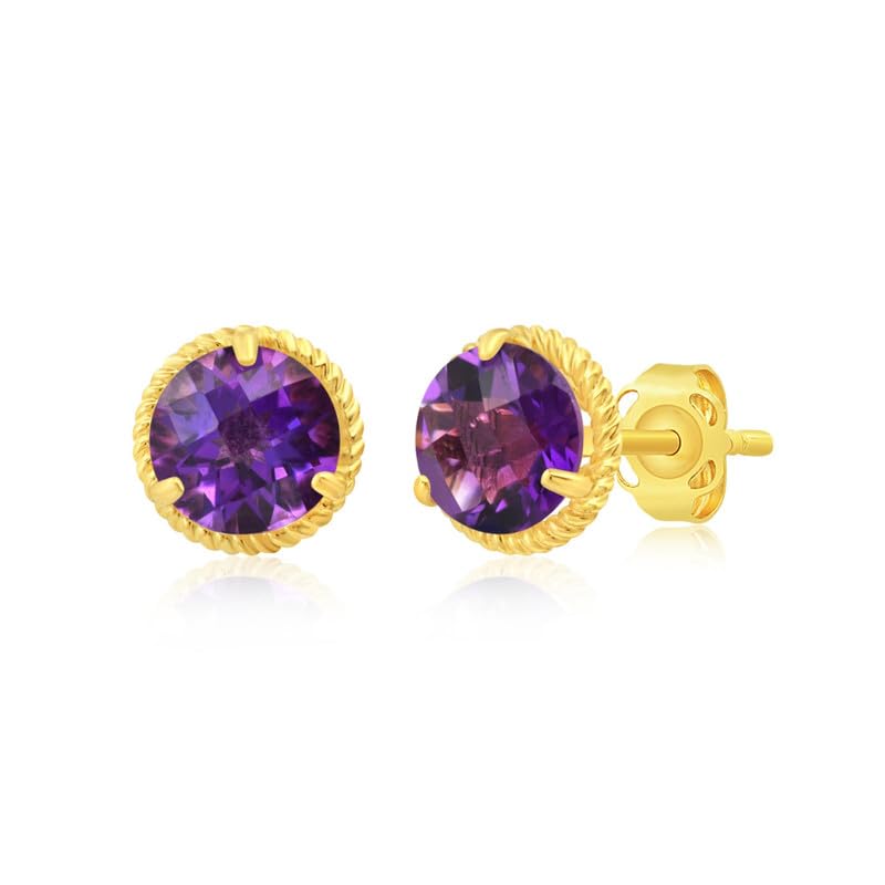 14K White or Yellow Gold Roped Halo Gemstone Round Stud Earrings for Women - 6mm Birthstone Jewelry with Push Backs by MAX + STONE | Perfect Gift for Birthday, Anniversary & Special Occasions