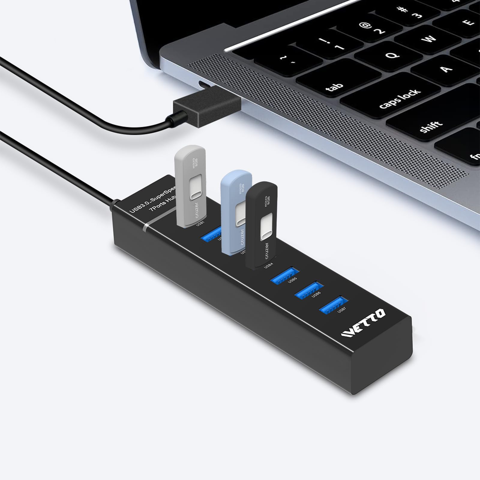 7-Port USB 3.0 Hub with 3.3ft Cable - High Speed Data Transfer USB Splitter for Laptop, PC, MacBook, iMac, Surface Pro - Perfect for Home Office, Gaming & Multi-Device Charging Station