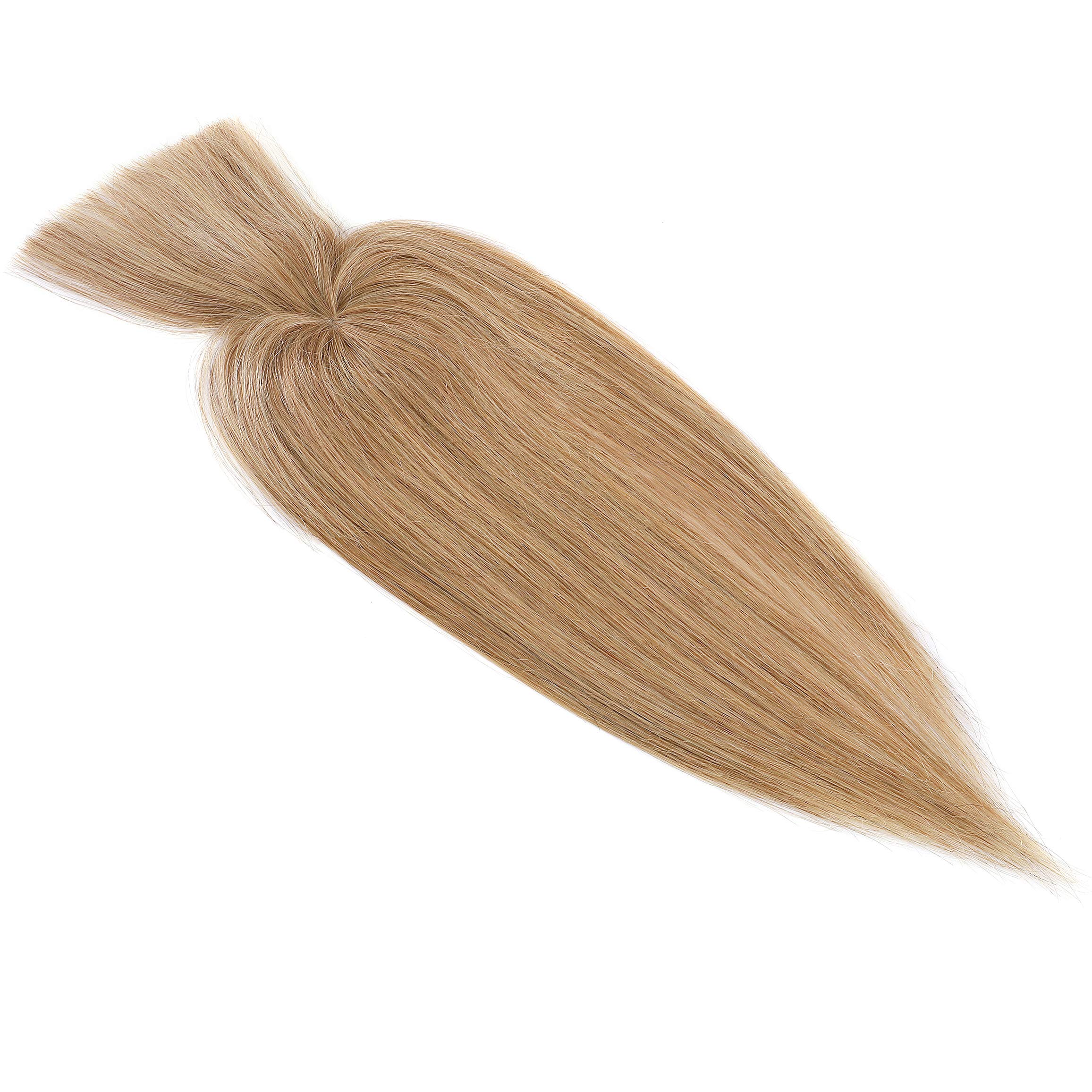 150% Density Human Hair Toppers with Bangs - Mono Base Clip-in Hairpiece for Women with Thinning Hair, Gray Hair & Hair Loss - 14 Inch 38g Dark Blonde - Perfect for Daily Wear, Special Occasions & Hair Volume Enhancement