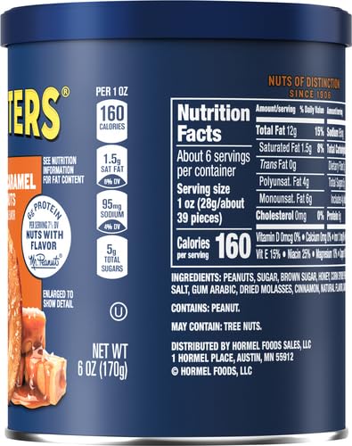 Salted Caramel Flavored Peanuts 6oz Jar - Crunchy Sweet & Salty Snack for Office, Movie Night & Road Trips - Planters Brand Peanuts