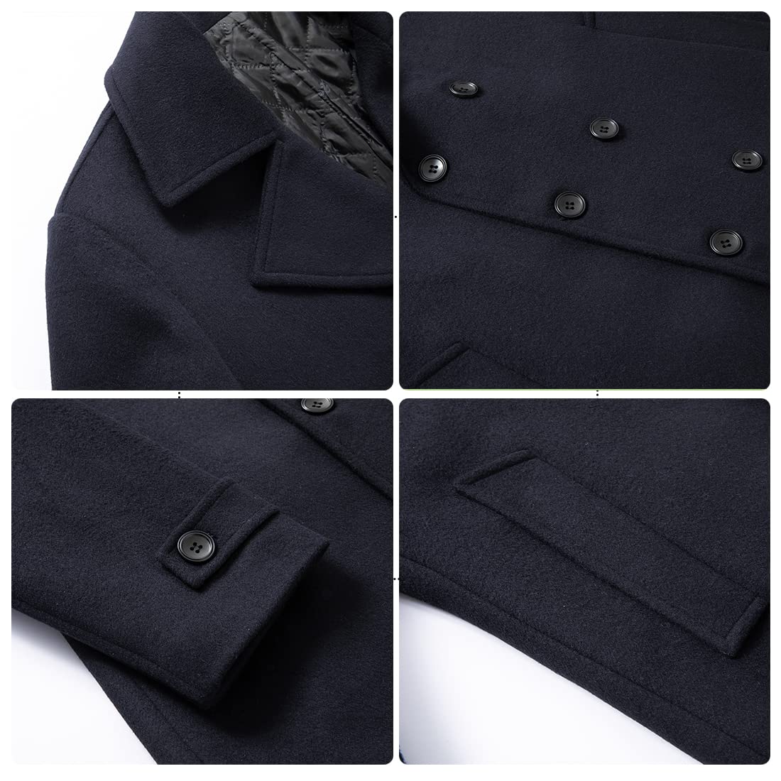 PRIJOUHE Men's Wool Blend Double Breasted Pea Coat - Business Casual Trench Coat for Office, Winter & Formal Occasions