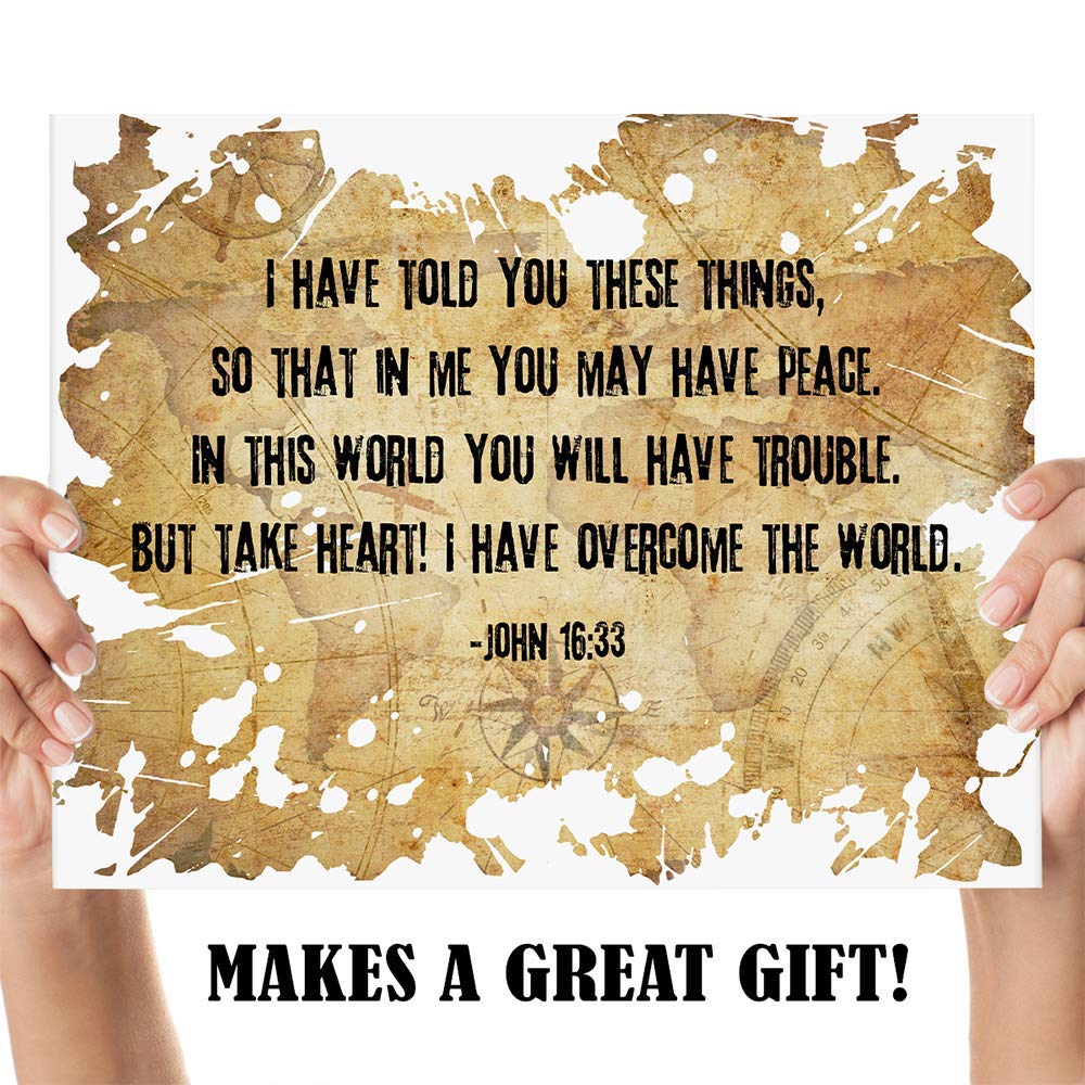 Inspiring John 16:33 Bible Verse Wall Art - 11x14 Christian Scripture Print with Compass Design - Perfect for Home Decor, Church Gifts & Spiritual Encouragement - Ideal for Birthdays, Housewarming & Faith-Based Gifts