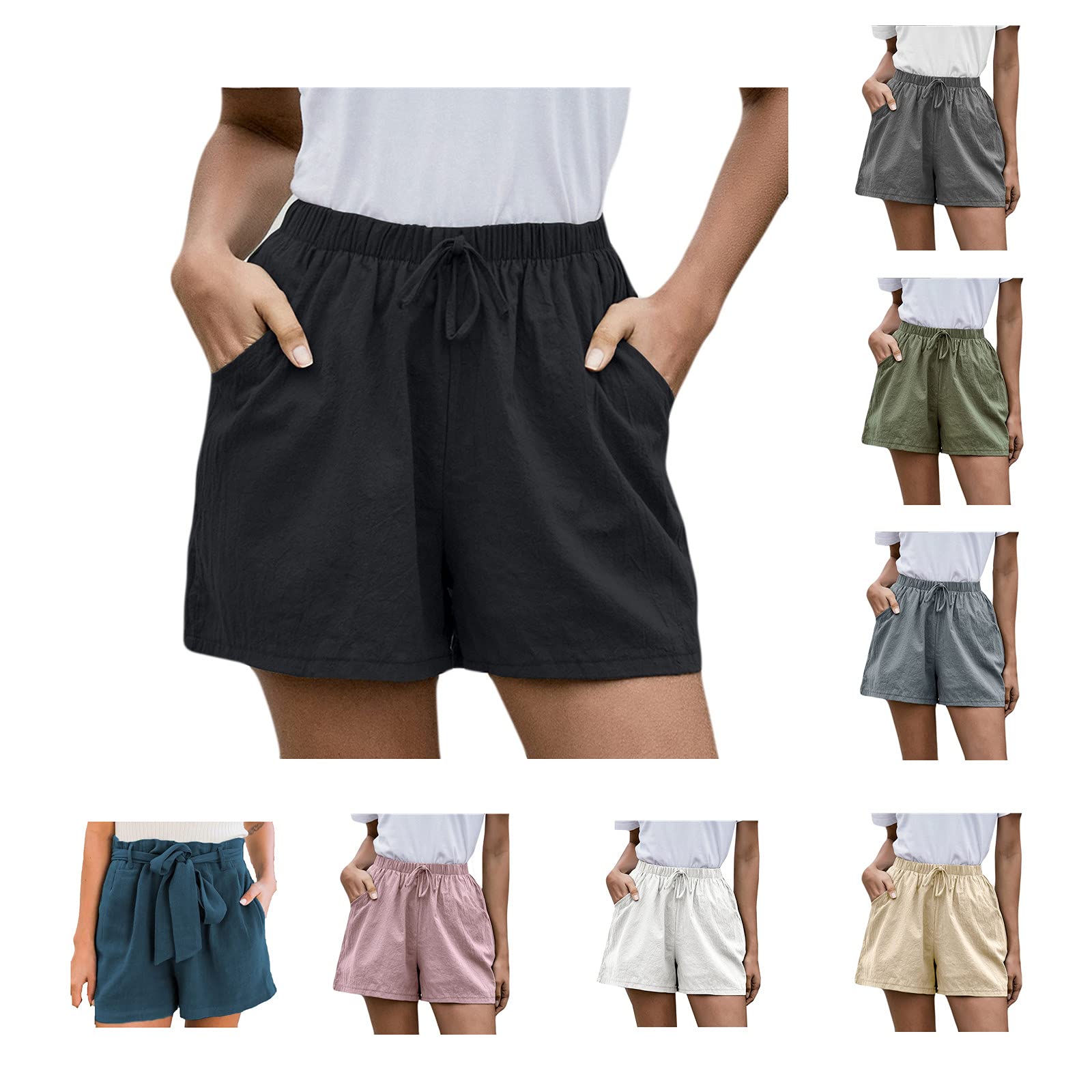 SHOWV Women's High Waist Yoga Shorts with Pockets - Athletic Running Workout Shorts & Drawstring Fitness Leggings | Perfect for Yoga, Gym, Running & Casual Wear