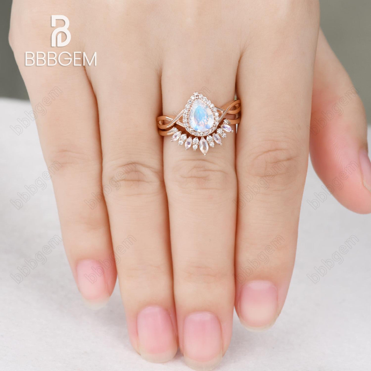 Moonstone Bridal Set - Unique Marquise & Pear Shaped Wedding Ring Set for Women | Perfect for Engagement, Anniversary & Bridal Jewelry Gifts