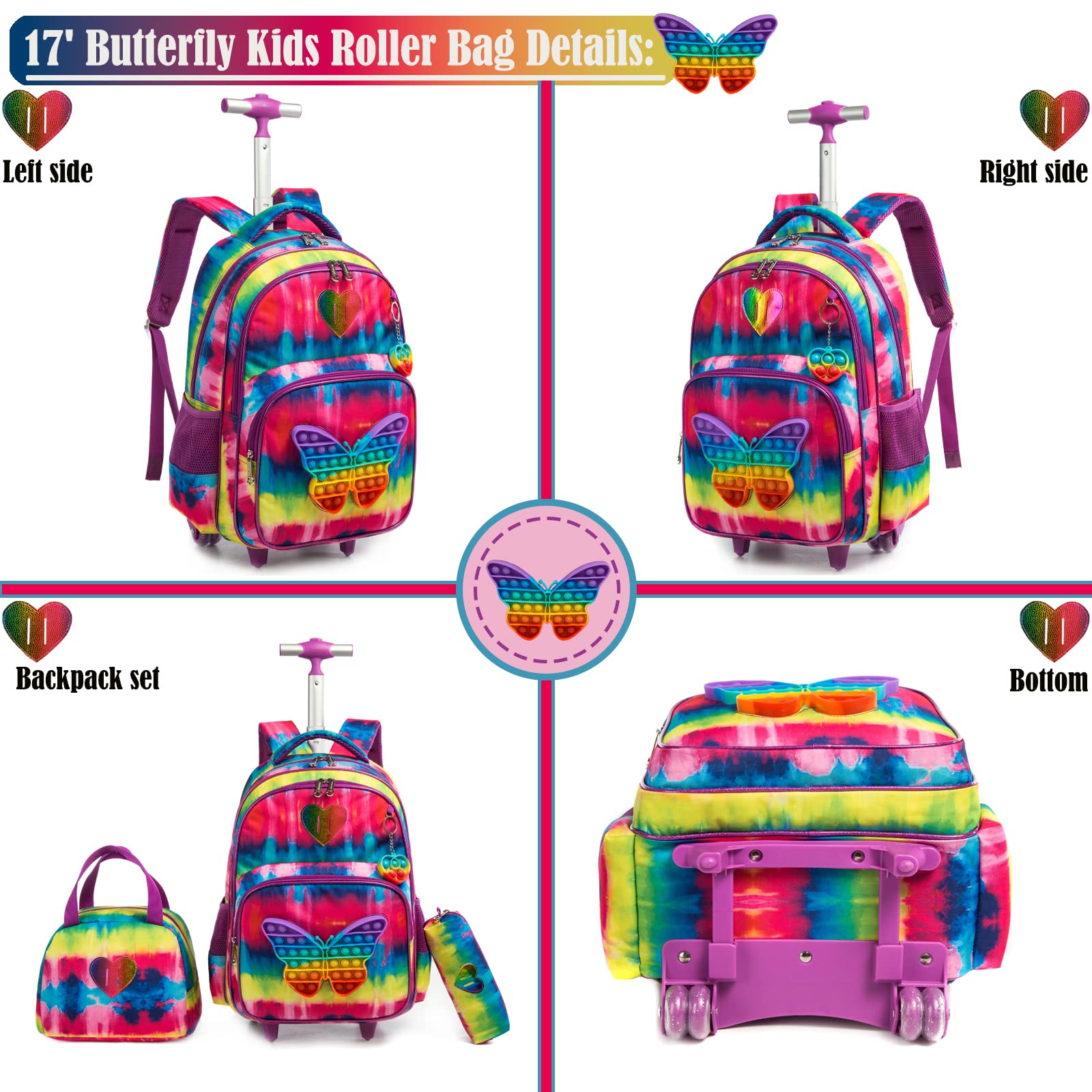 Egchescebo Rolling Backpack for School Kids - Lightweight Wheeled Backpack with Extendable Handle for Girls & Boys - Perfect for Travel, Commuting & Daily School Use