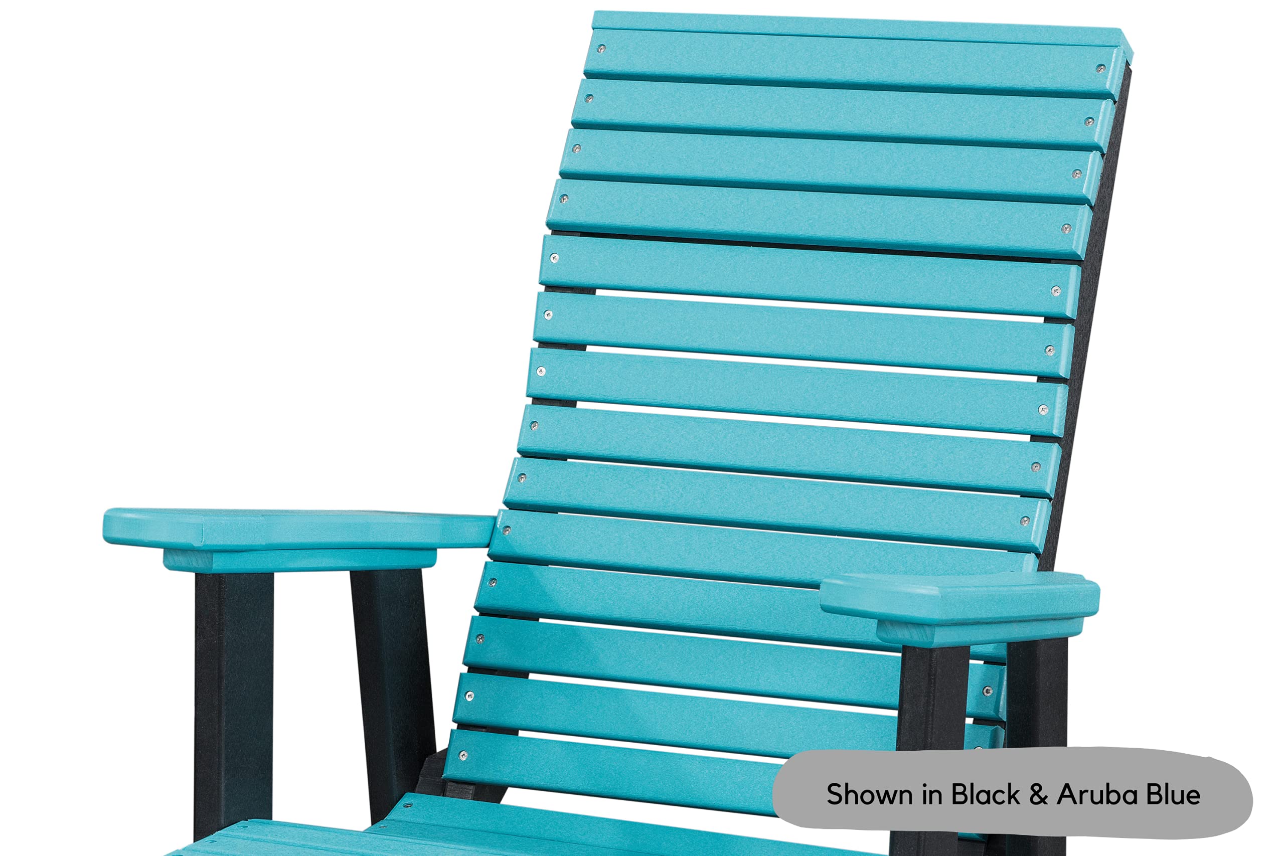 Modern Horizontal Slat High Back Poly Adirondack Swivel Glider Outdoor Patio Chair - Black & Aruba Blue - Perfect for Poolside Relaxation, Garden Lounging, and Backyard Decoration