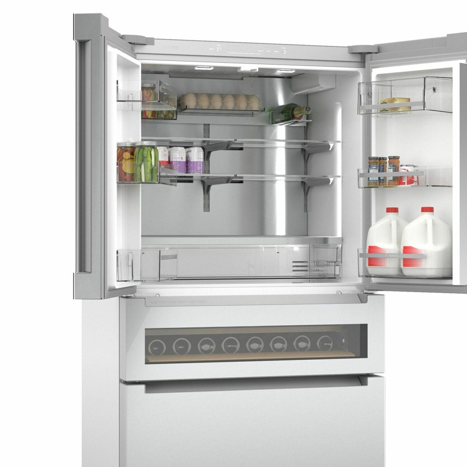 Bosch 800 Series 36 Inch French Door Bottom Mount Refrigerator - Stainless Steel, Easy Clean (B36CL81ENG) - Perfect for Modern Kitchens & Open-Concept Homes