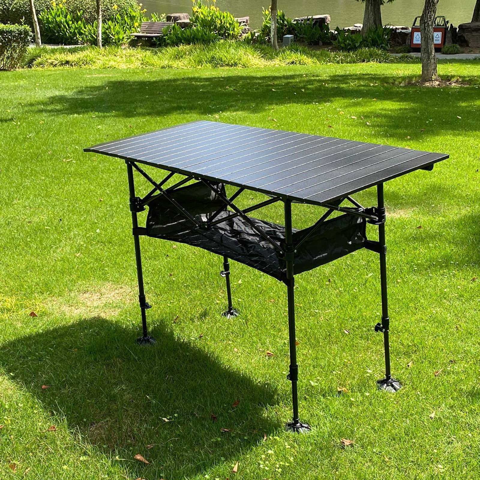 LEADALLWAY Adjustable Height Aluminum Camping Table - Folding Portable Outdoor Picnic Table with Large Storage Organizer & Carrying Bag (47