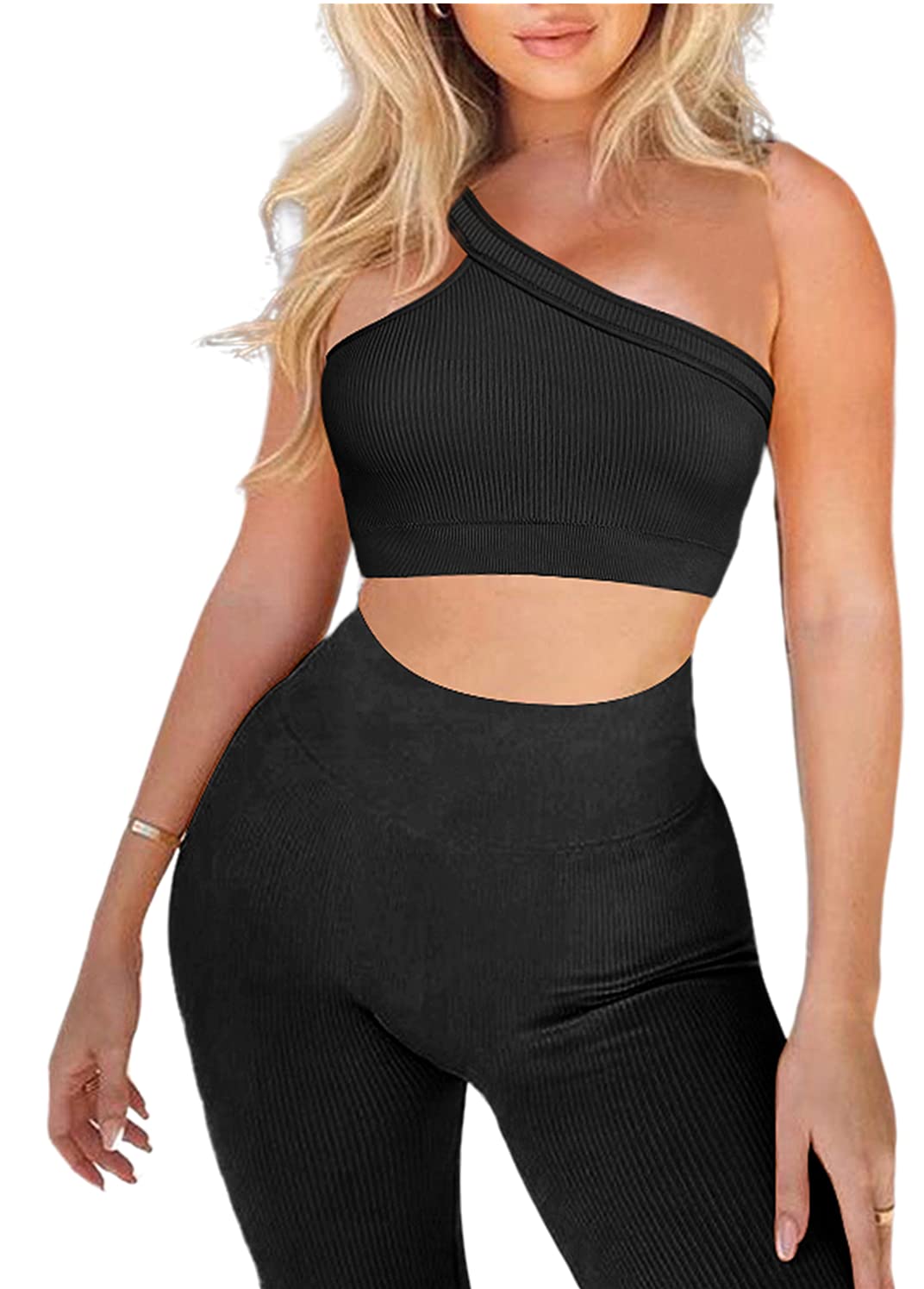 Seamless 2-Piece Workout Sets for Women - Sexy One Shoulder Sports Bra & High Waist Yoga Shorts | Gym, Running & Yoga Outfits