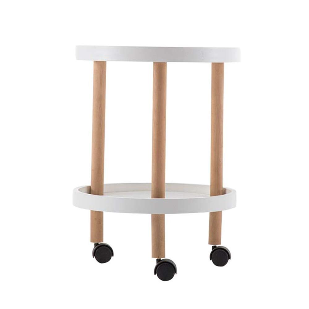 Jcnfa Multifunctional Rolling Side Table with Wheels - 2-Tier Mobile Snack Cart for Living Room, Sofa, Bedroom - White (17.71x17.71x24.01 inches) - Perfect for TV Snacks, Coffee Table, Bedside Storage & Small Space Organization