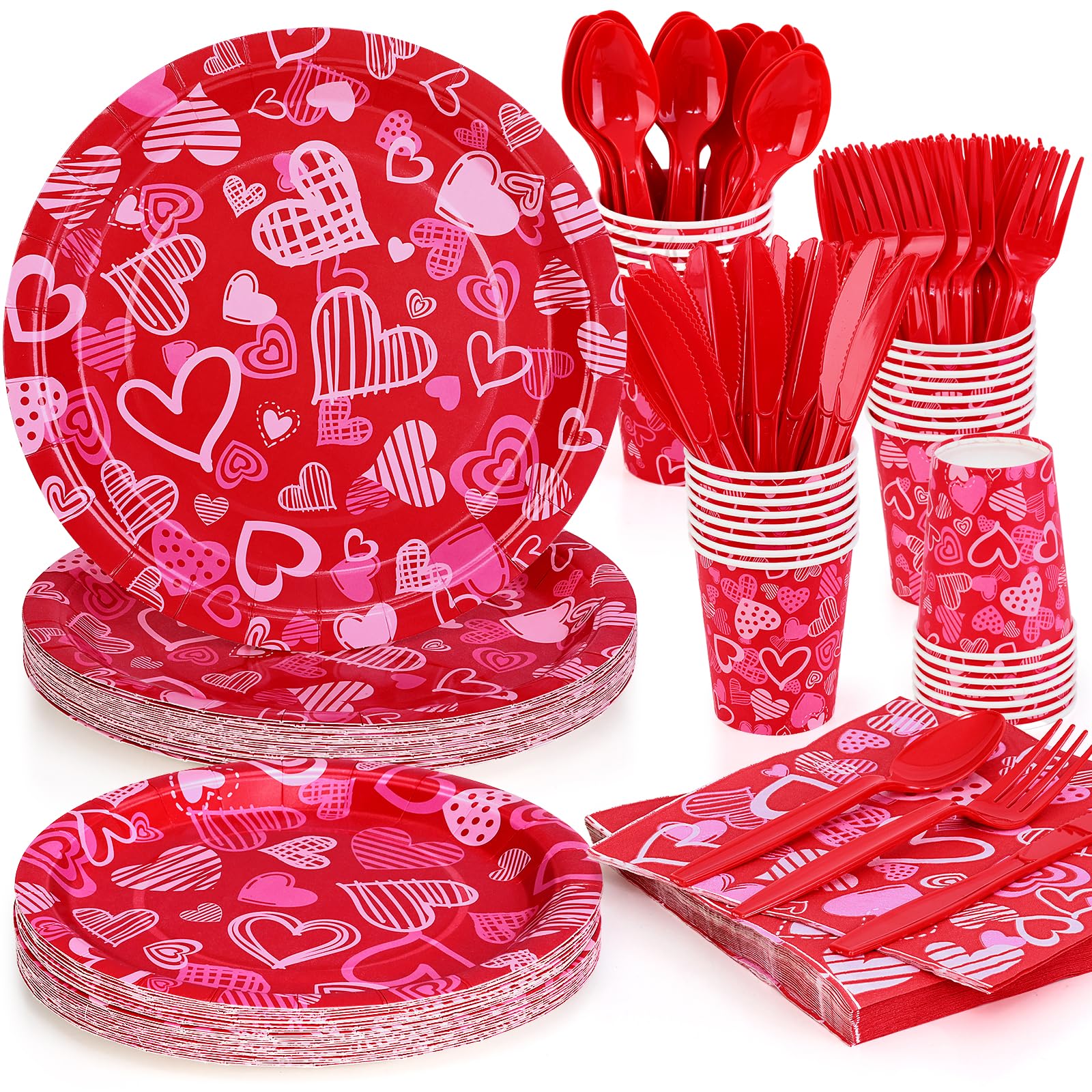 120-Piece Valentine's Day Party Set - Heart-Themed Paper Plates, Napkins & Cutlery for Birthday, Anniversary, Wedding, Engagement Celebrations | Perfect for Romantic Dinners, Holiday Gatherings & Special Occasions